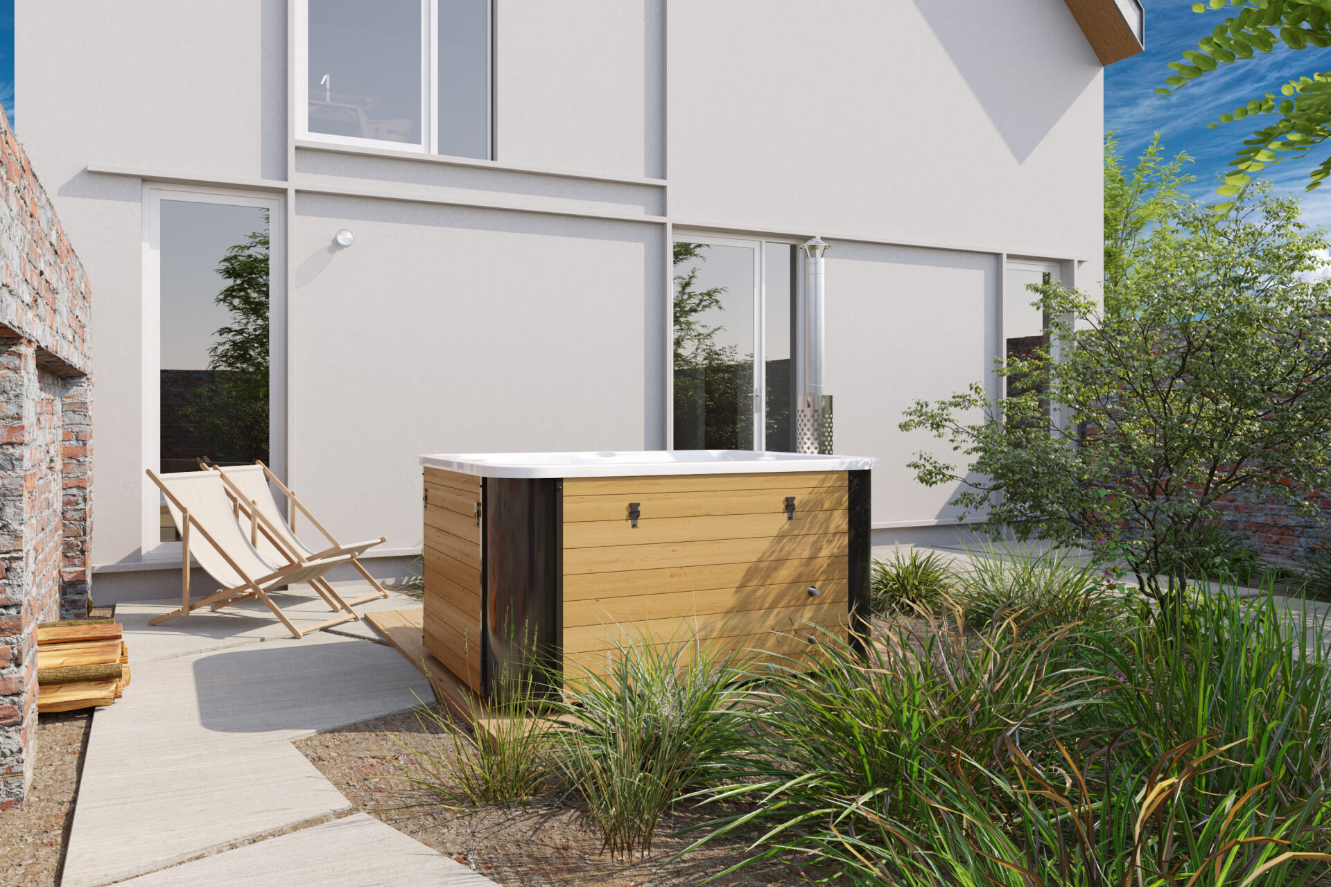 Badefass Topset mit Holzofen | Thermoholz | Acryl-Einsatz