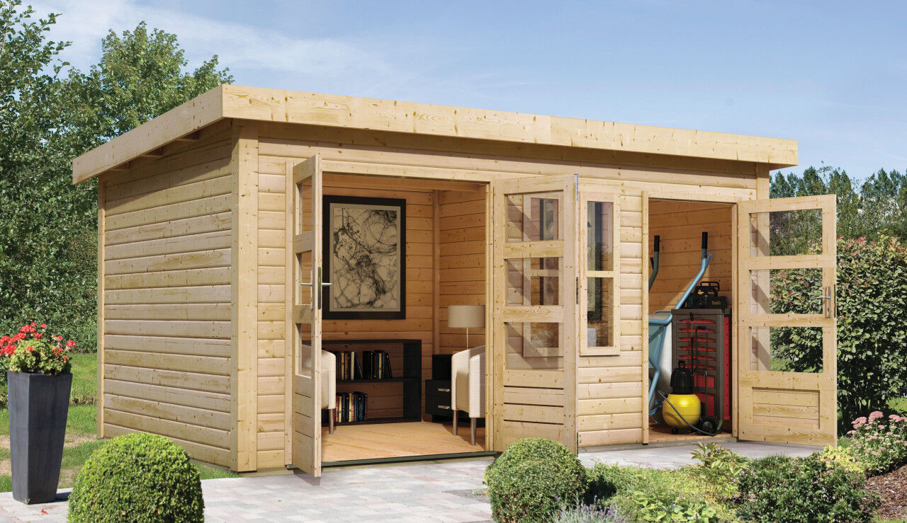 Flachdach Gartenhaus Schönbuch 2 natur