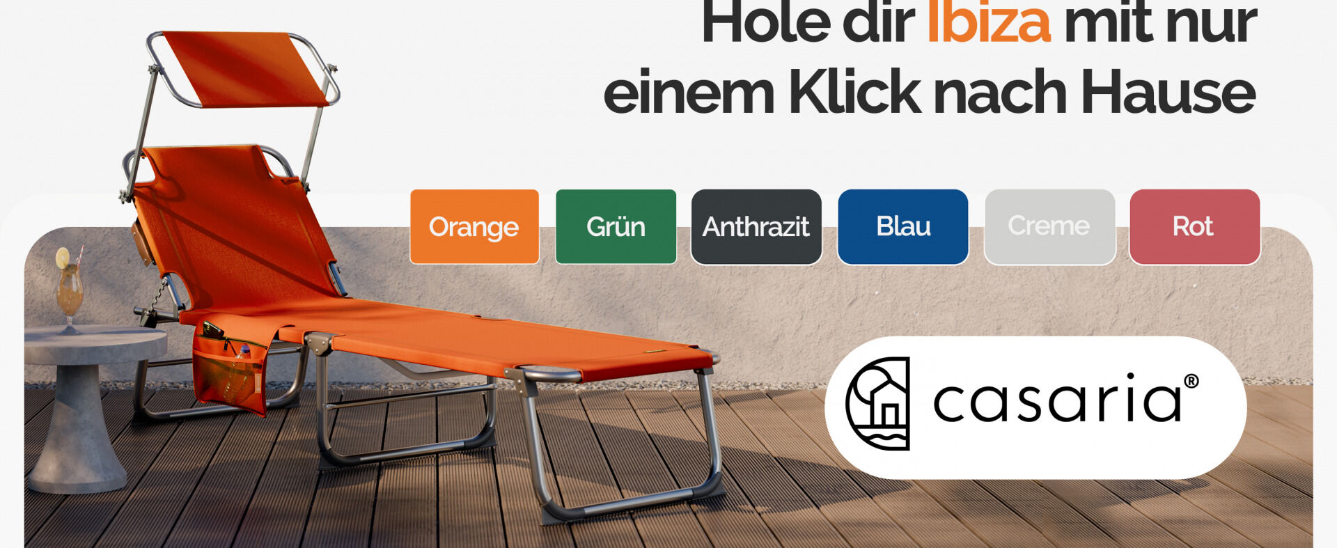 Gartenliege Ibiza Orange 190x59x29cm Alu Sonnendach