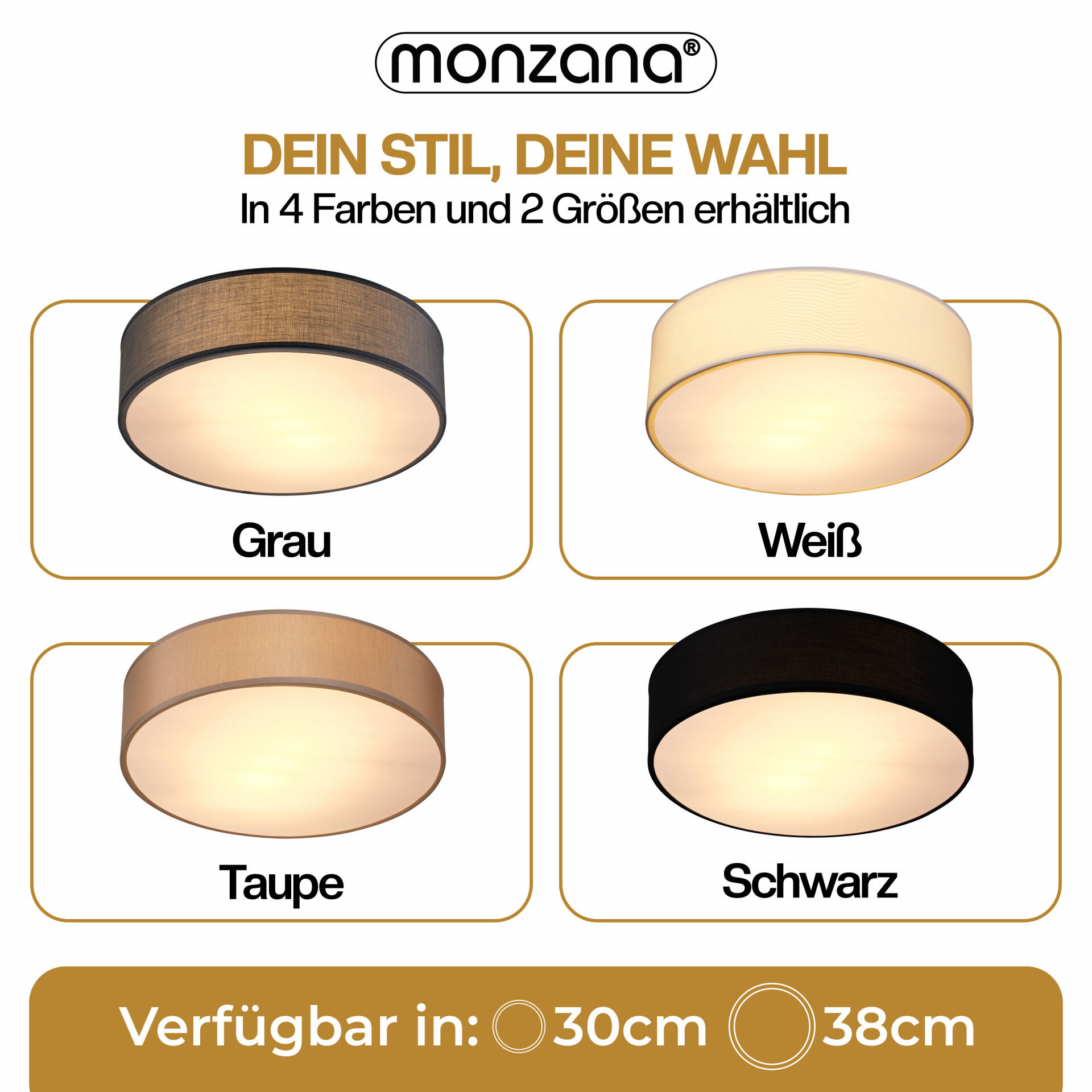 Deckenlampe Taupe Stoff Ø38cm