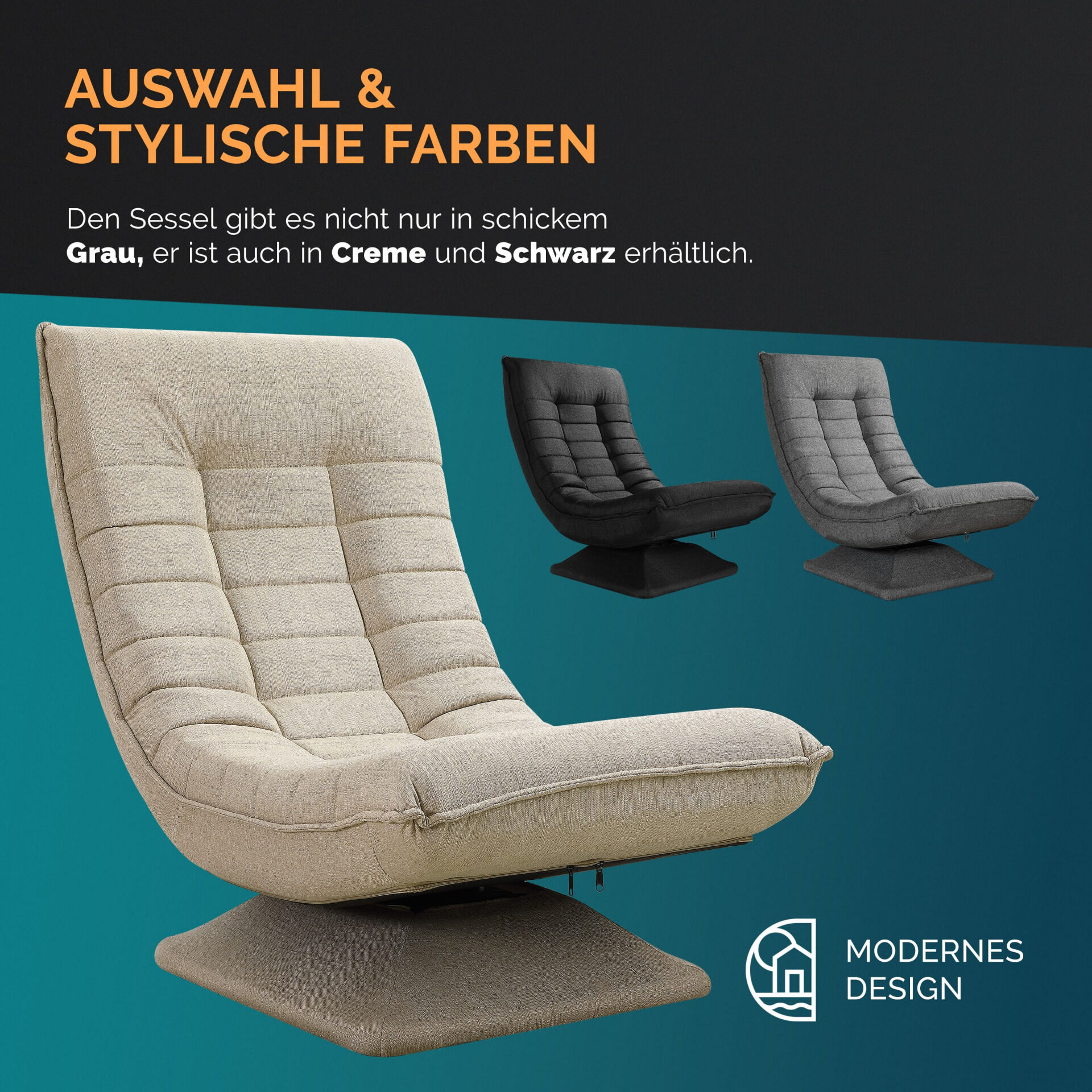 Sessel Aberdeen Creme Stoff 5fach verstellbar 360 Grad drehbar klappbar