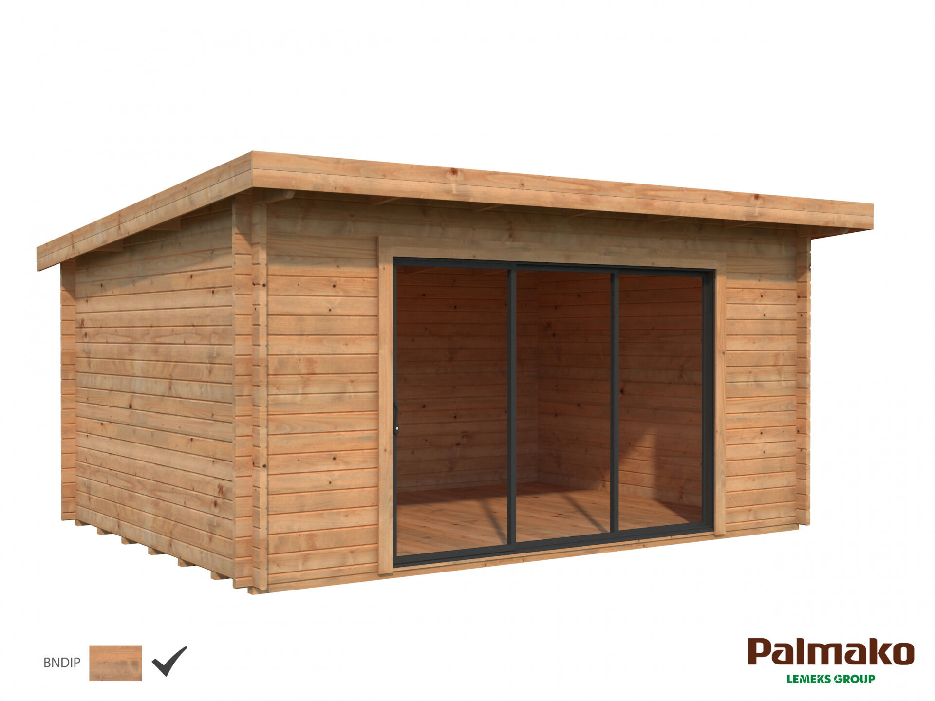 Palmako Flachdach Gartenhaus Lea 14,2 m² mit Schiebetür Plus