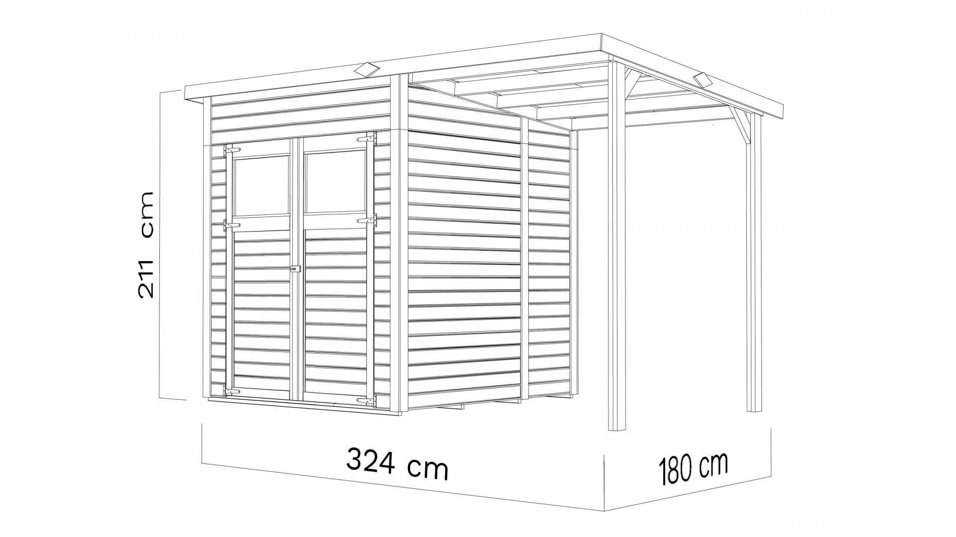 Gartenhaus Amrum 2 Plus naturbelassen 324 x 180 cm