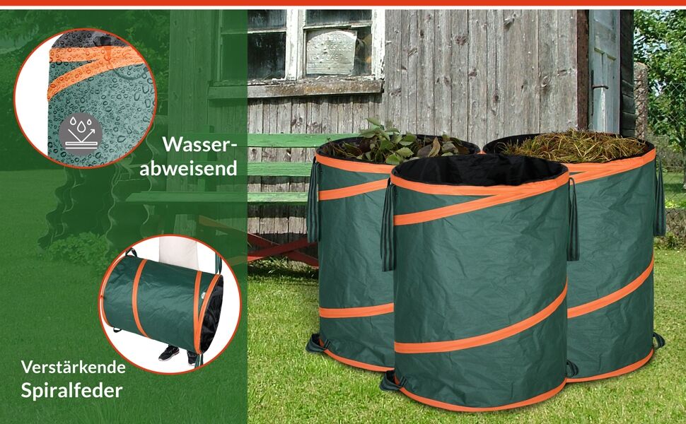 Popup Gartenabfallsack 3er-Set Grün je 165 Liter