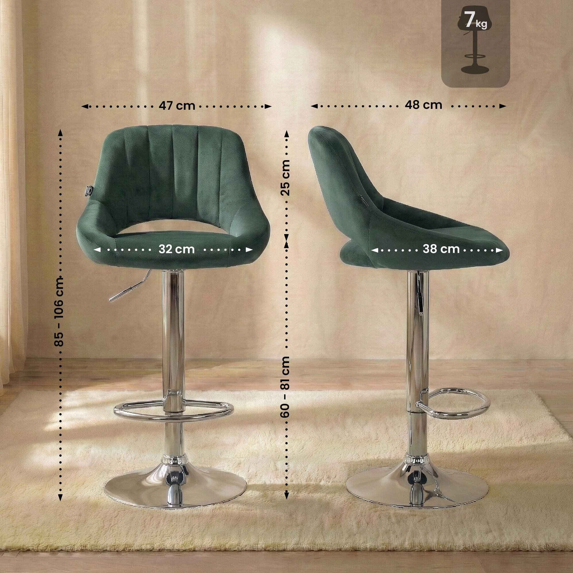 Barhocker Milet Samt chrom, grün