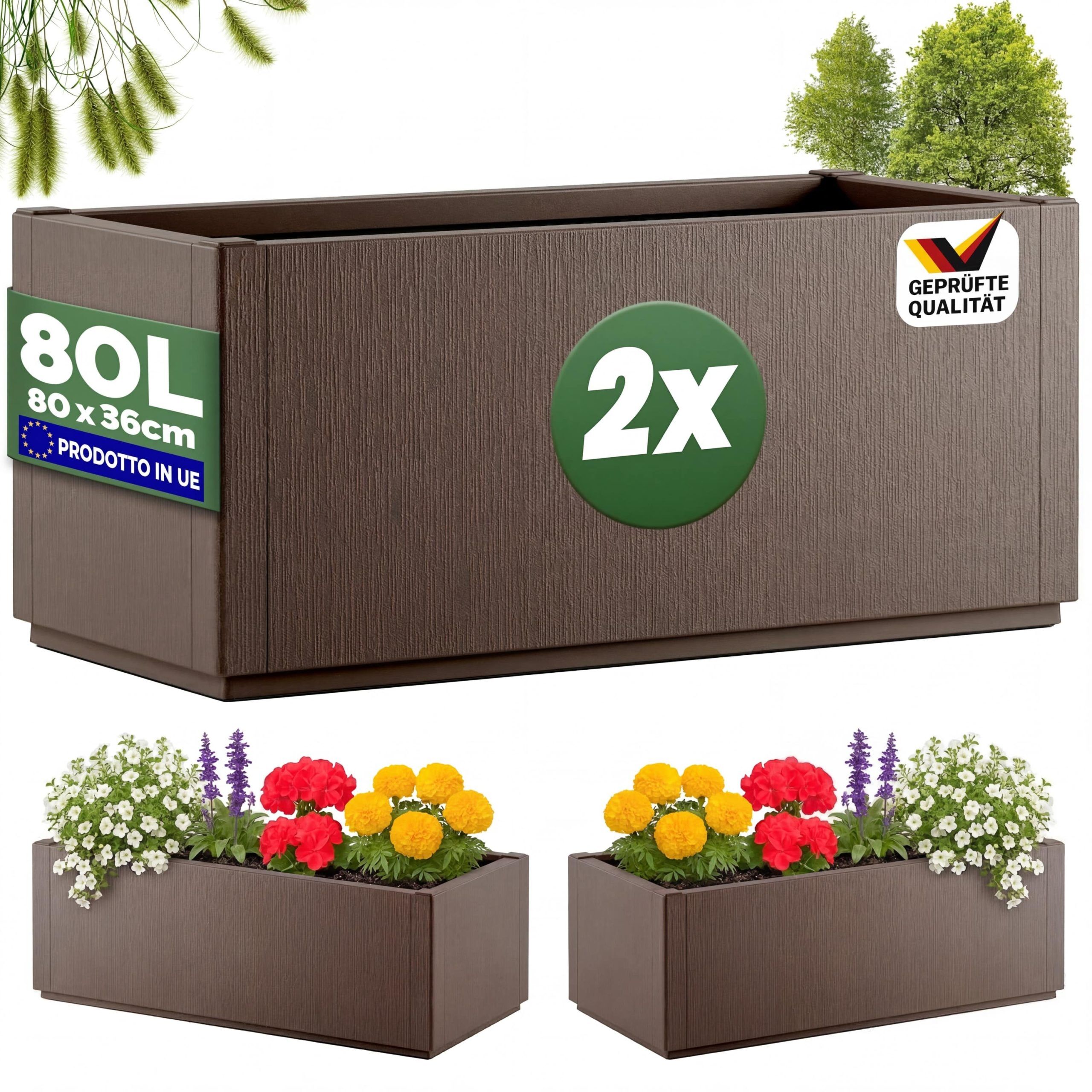 Blumentopf Ethica 2er-Set Braun Kunststoff 80x36x36cm