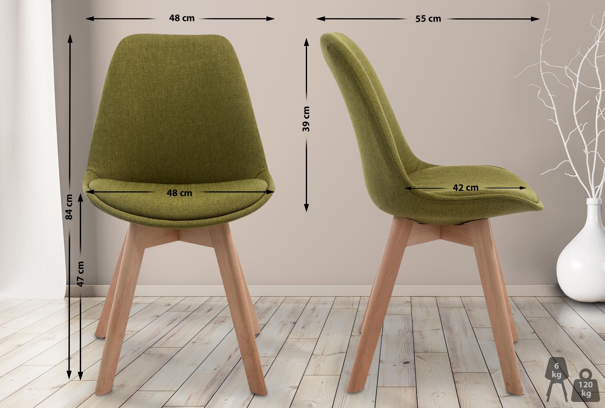 Besucherstuhl Borneo V2 Natura Stoff, grün