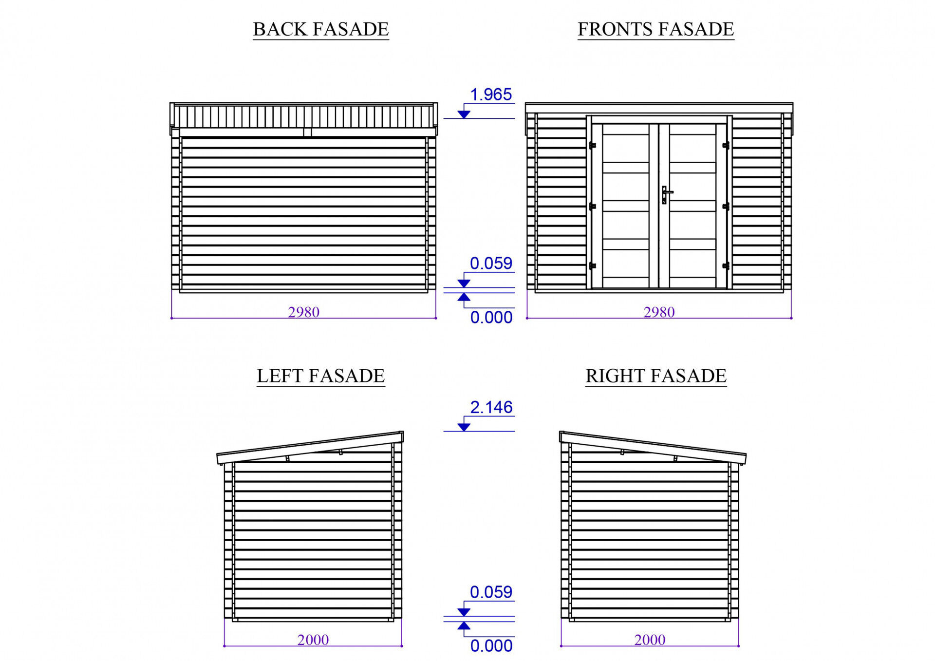 Gartenhaus Funny 13 – Flachdach Blockbohlenhaus 3×2 m