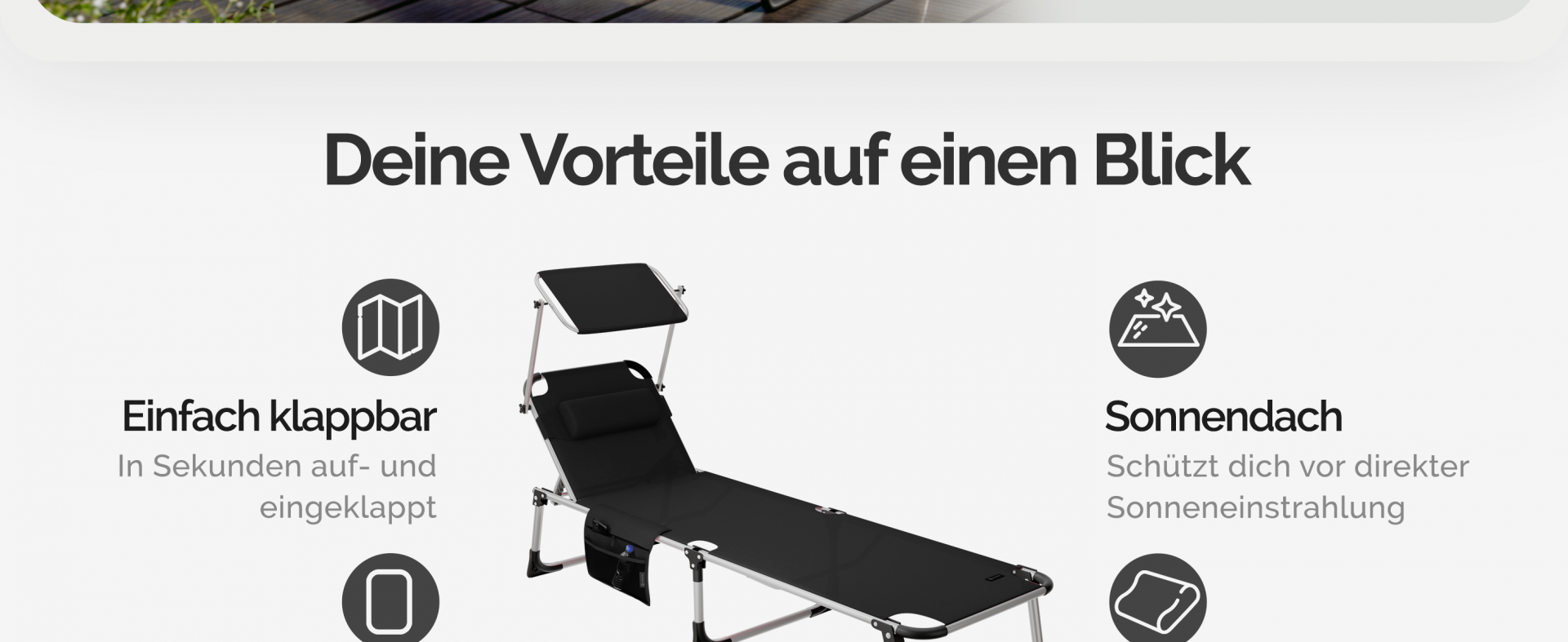 Gartenliege Malta Anthrazit 210x61x35cm Alu Sonnendach