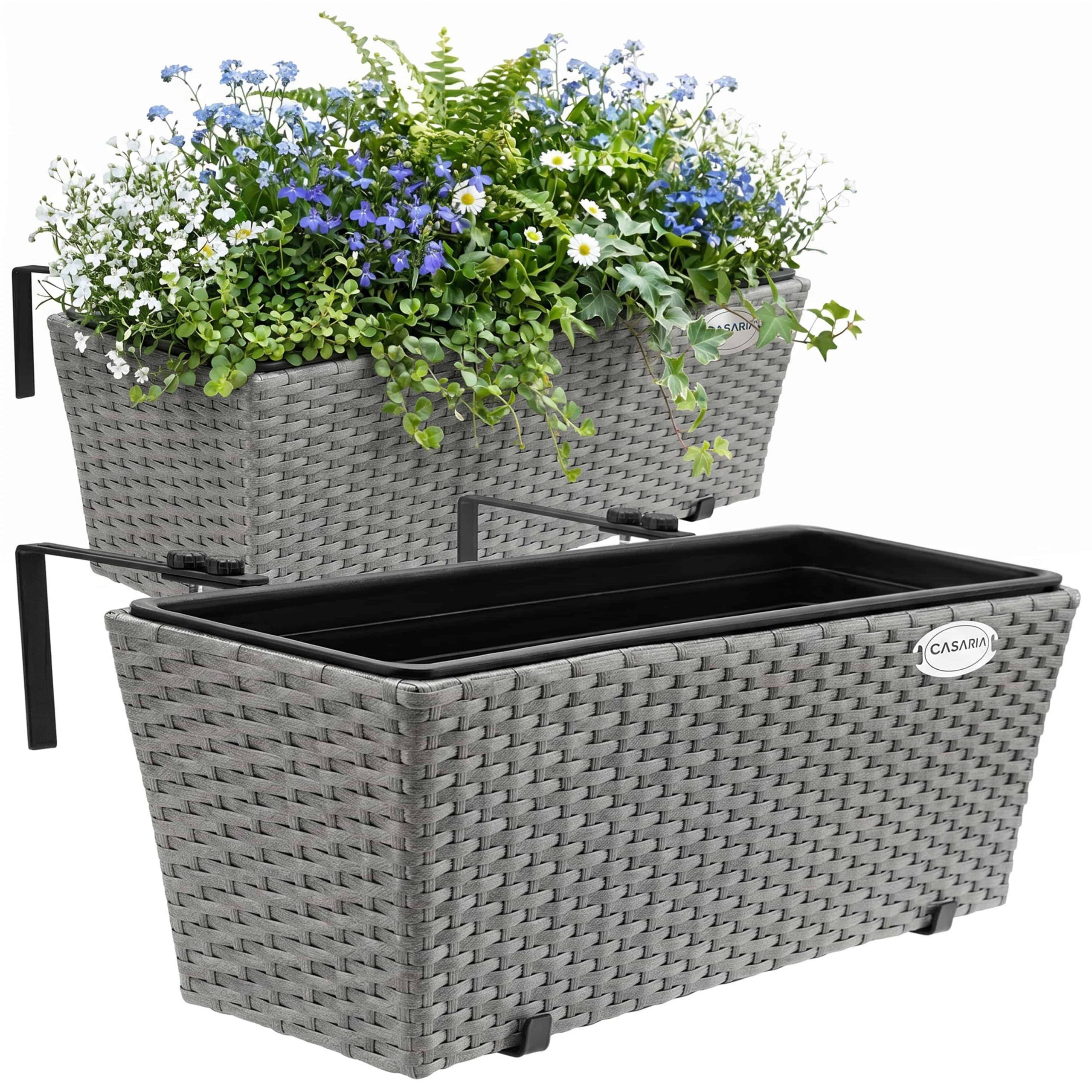 Polyrattan Blumenkasten 2er-Set Grau
