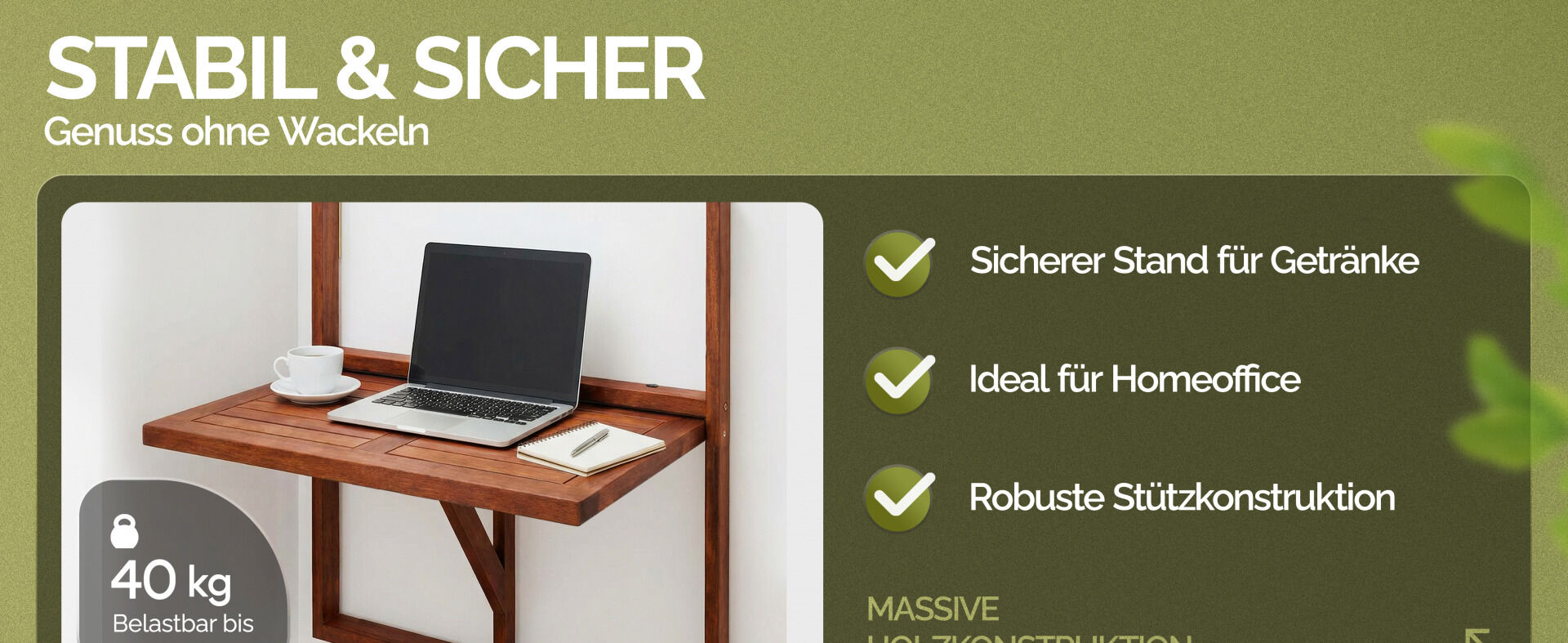 Balkonhängetisch Akazienholz 65x45x87cm FSC®-zertifiziert klappbar