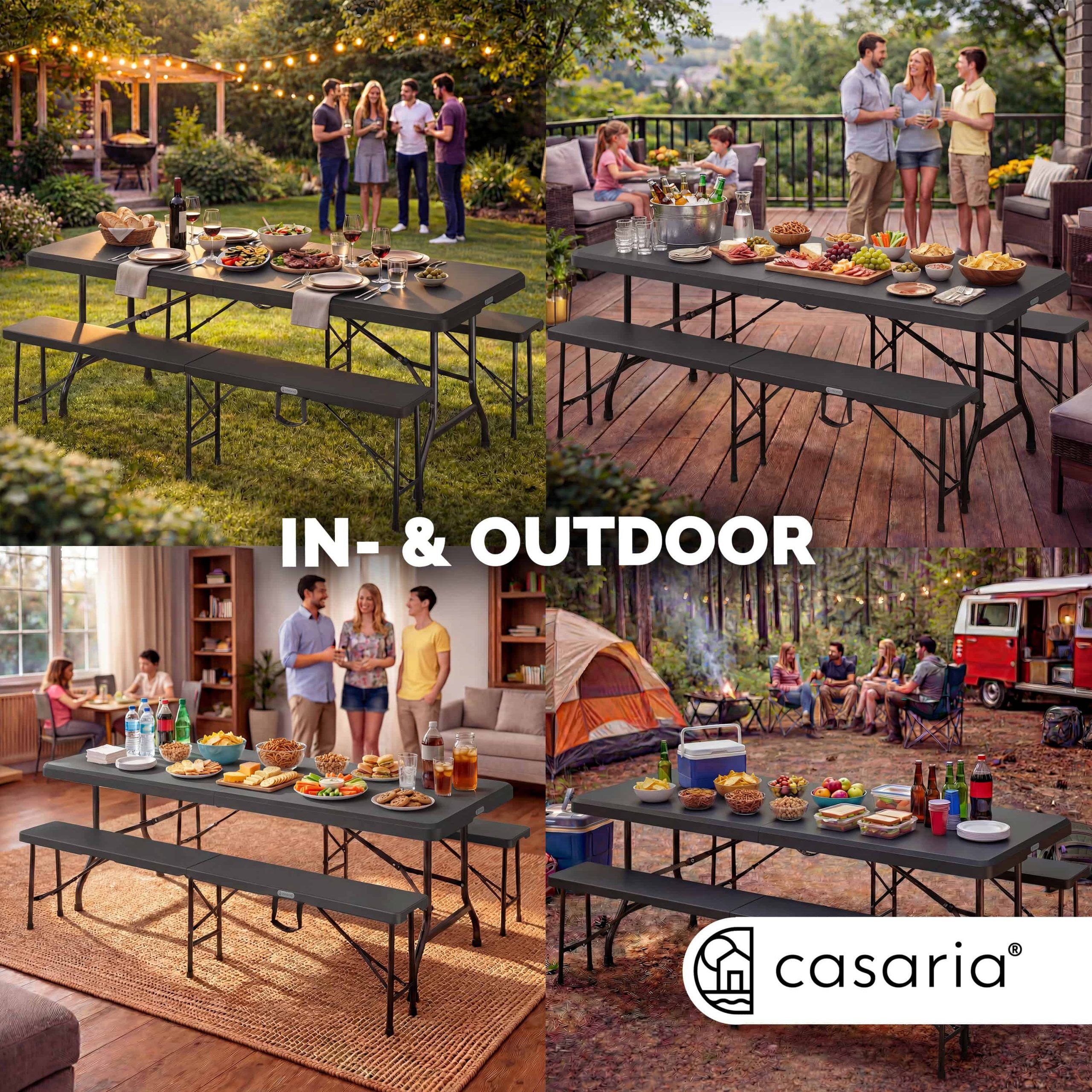 Bierzeltgarnitur 3-tlg Kunststoff Anthrazit 180cm