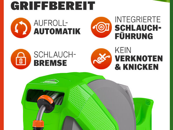 Wasserschlauchaufroller inkl Schlauchspritze 20m + 2m Zuleitung