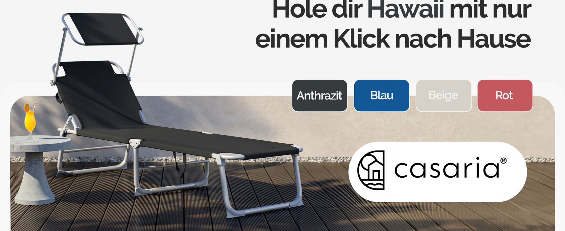 Gartenliege Hawaii Schwarz Alu 190x60x30cm