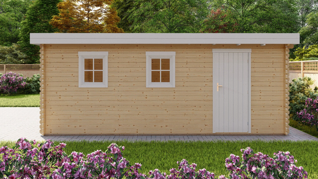 Flachdach Holzgarage Norwegen 50 – 40 mm Blockbohlen Garage mit Seitentür
