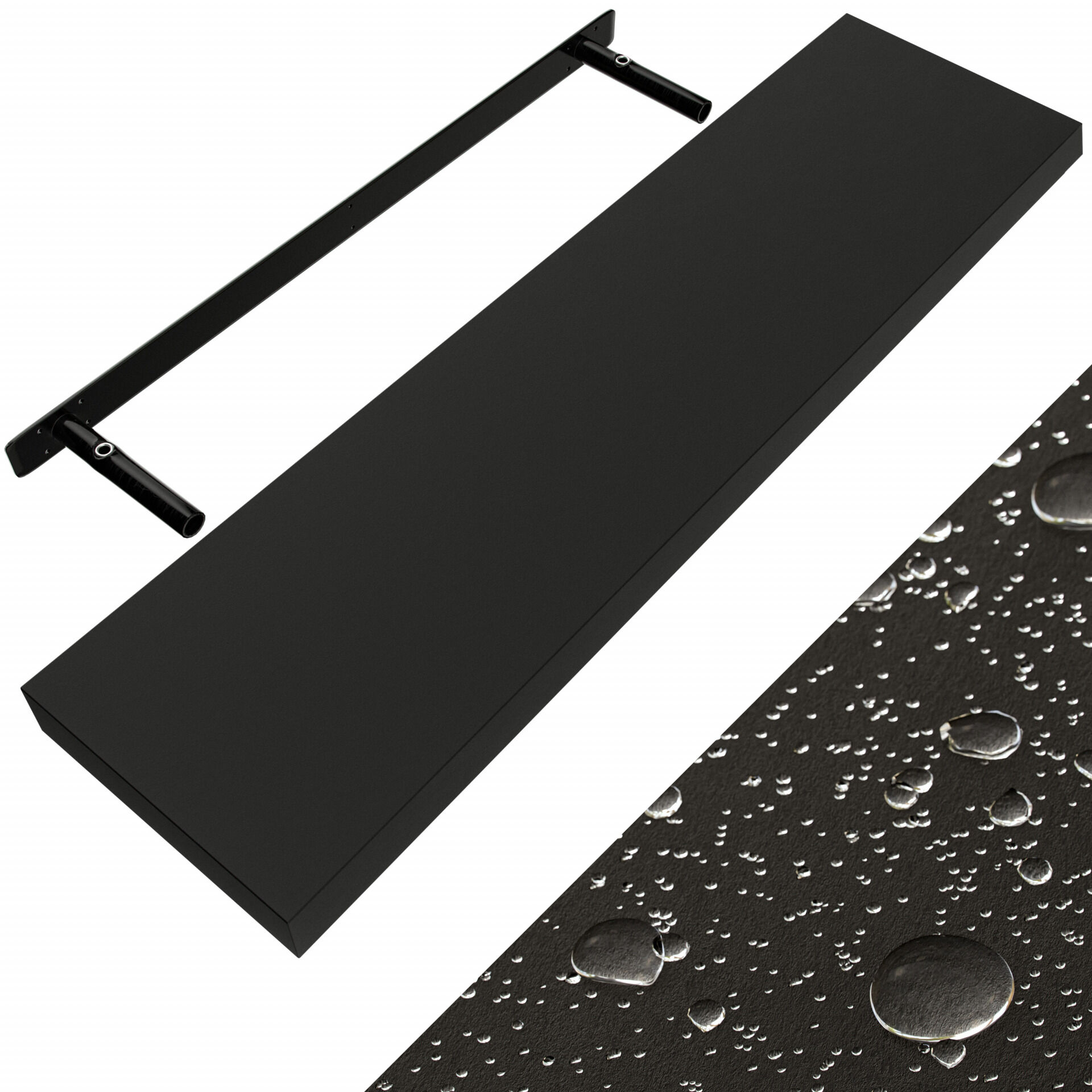 Wandregal Schweberegal 90cm Schwarz + Halterung