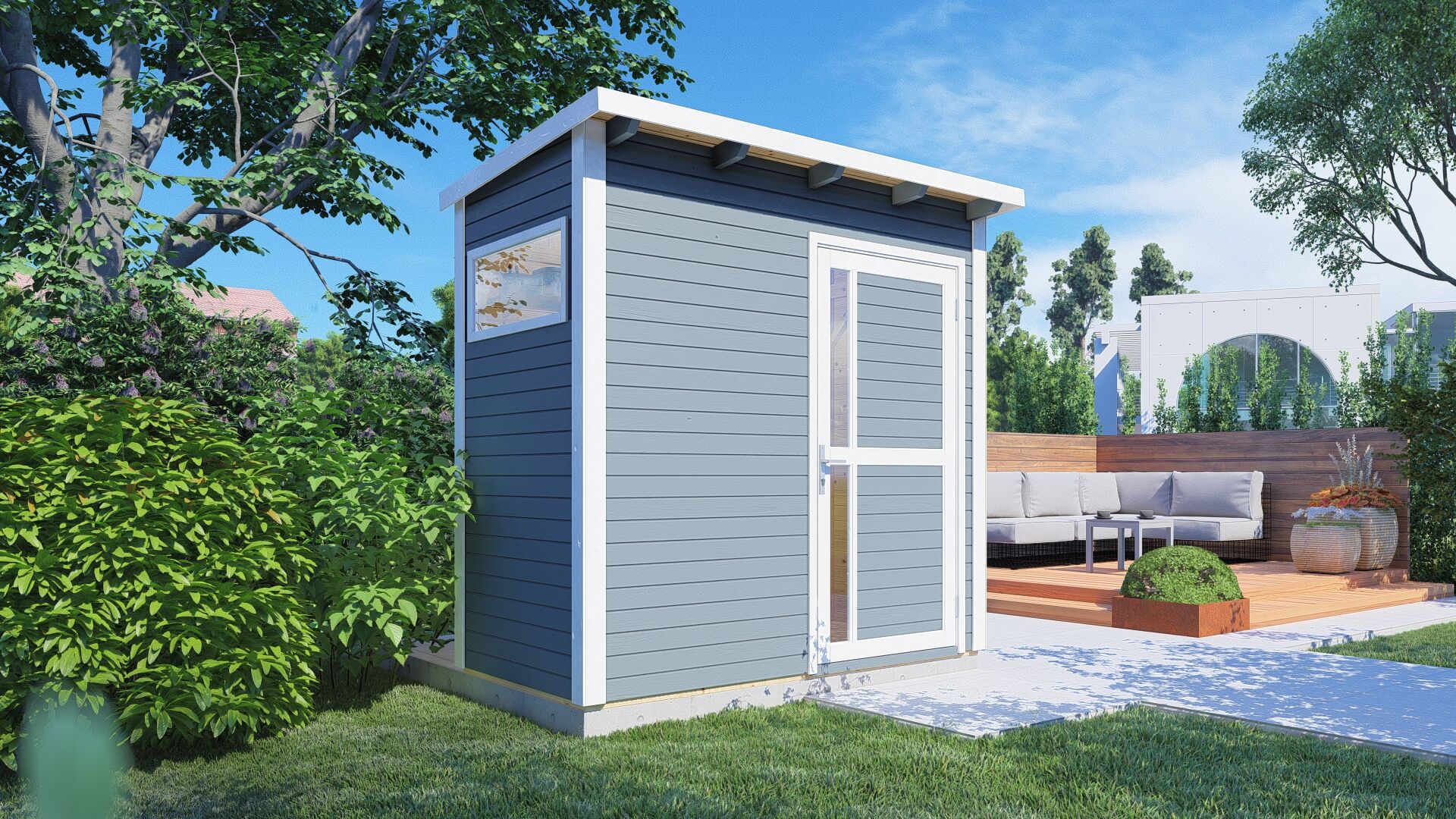 Gartenhaus Holz Pentus 1 hellgrau 234 x 115 cm