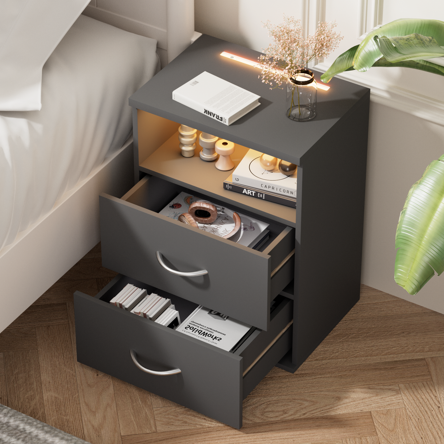 Nachttisch Jamie 2er-Set Anthrazit 55x40x28cm