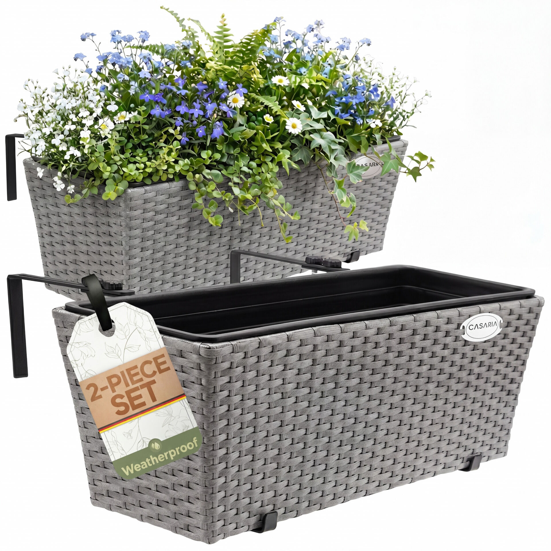 Polyrattan Blumenkasten 2er-Set Grau