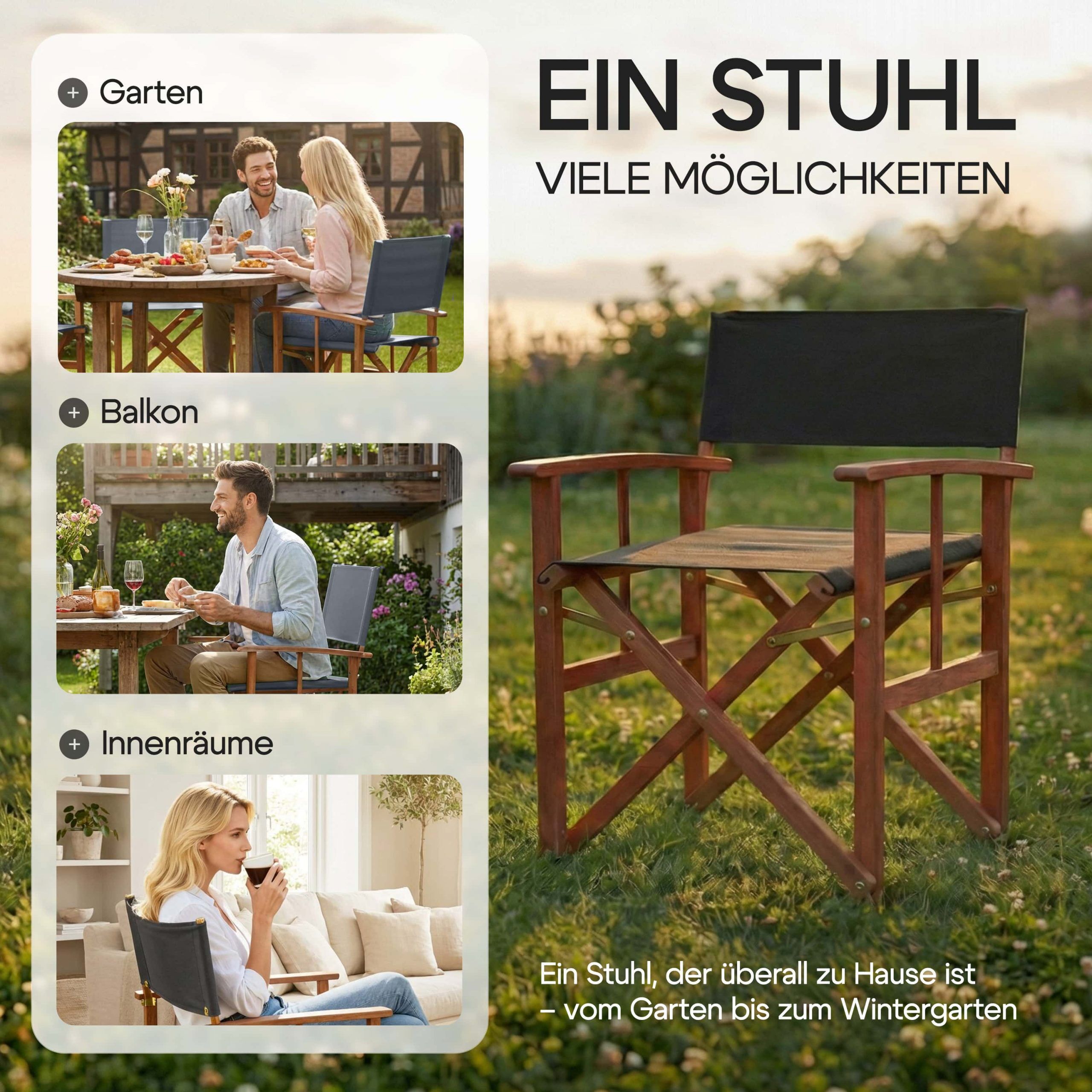 Regiestuhl Anthrazit Eukalyptusholz FSC®-zertifiziert Klappbar Gartenstuhl bis 160kg