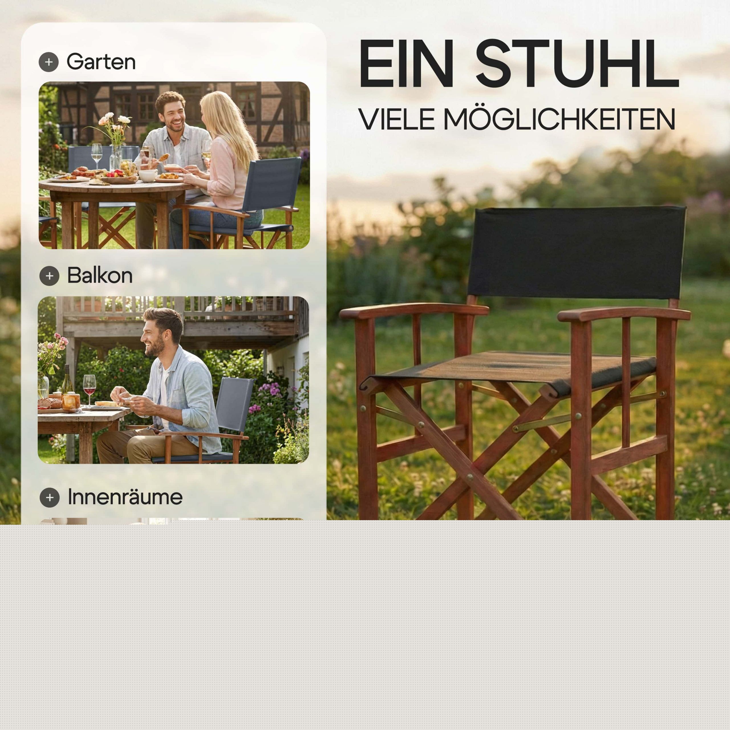 Regiestuhl Anthrazit Eukalyptusholz FSC®-zertifiziert Klappbar Gartenstuhl bis 160kg