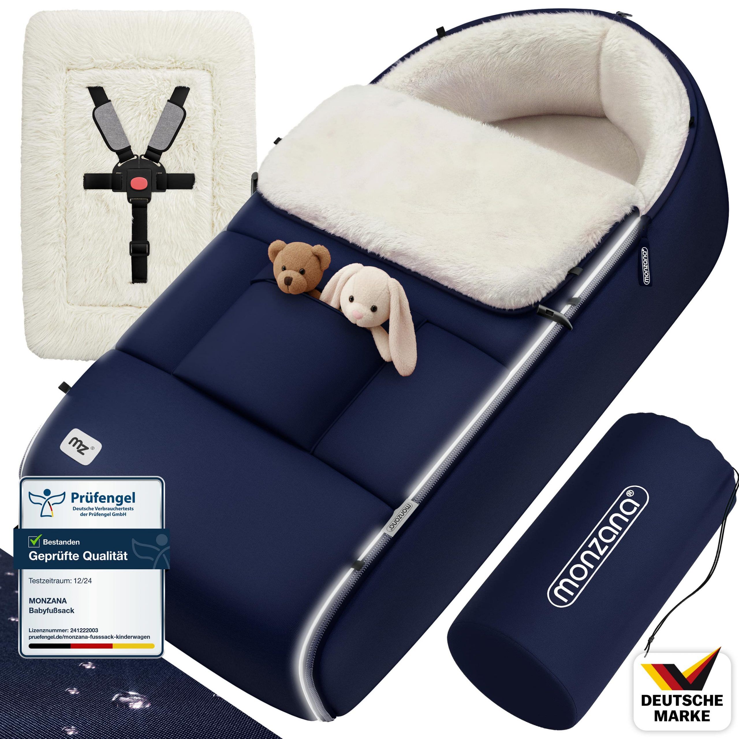 Babyfußsack Marine gefüttert Kinderwagen geeignet