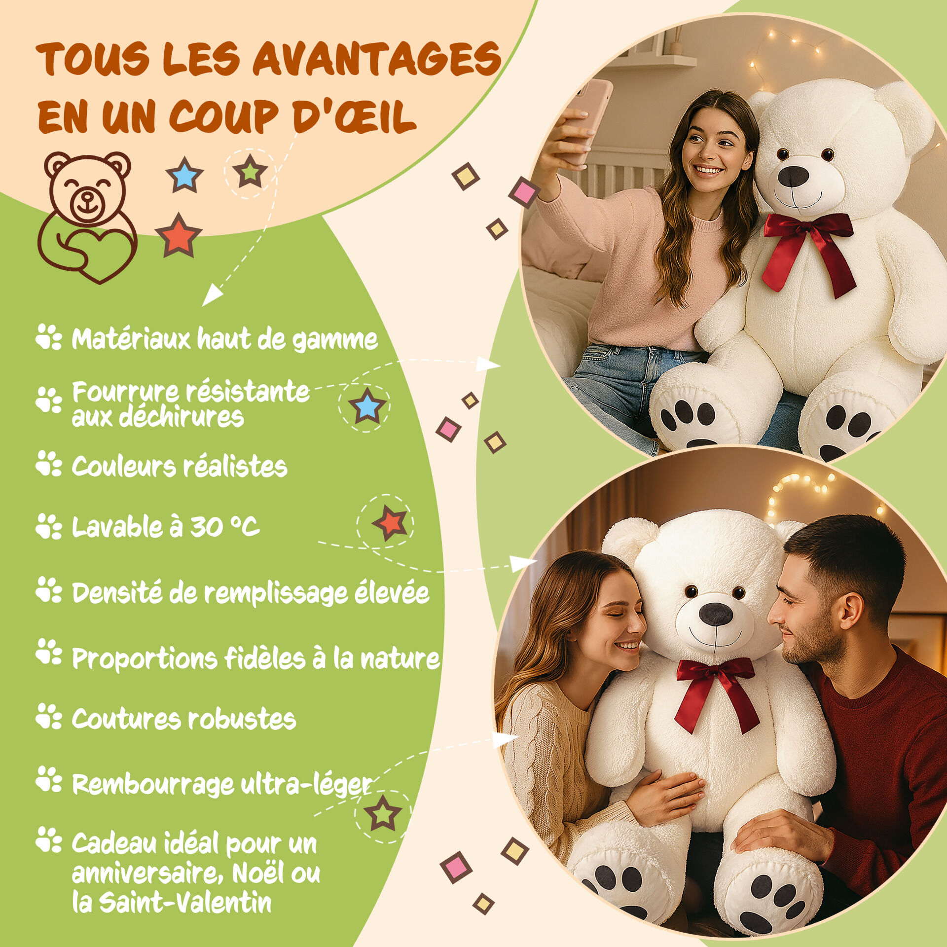 Plüschtier Teddybär XL Weiß 100cm