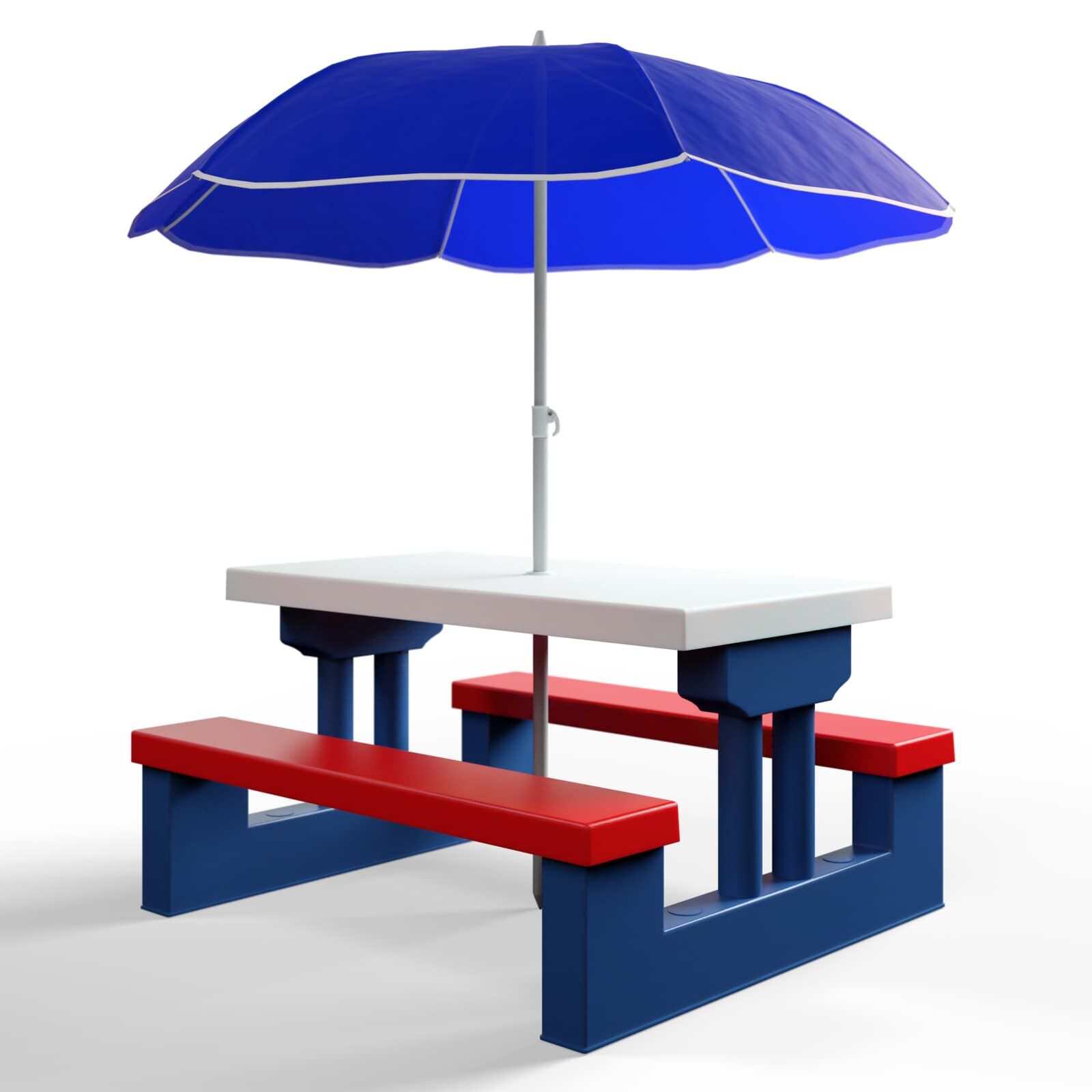 Kindersitzgruppe Blau mit Sonnenschirm