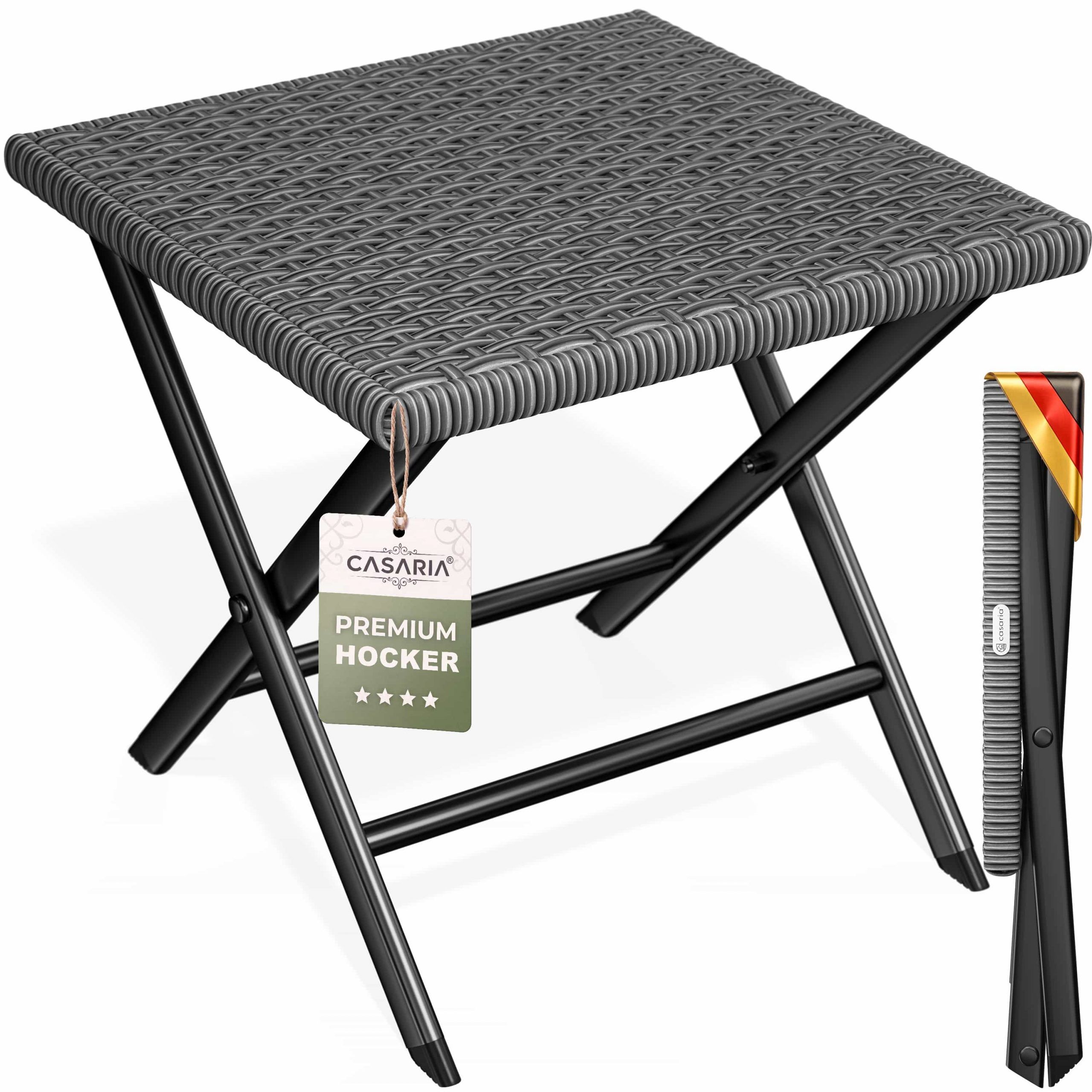 Polyrattan Klapphocker Anthrazit 3in1 120kg Belastbarkeit 43x40x44cm klappbar leicht tragbar außen wetterfest