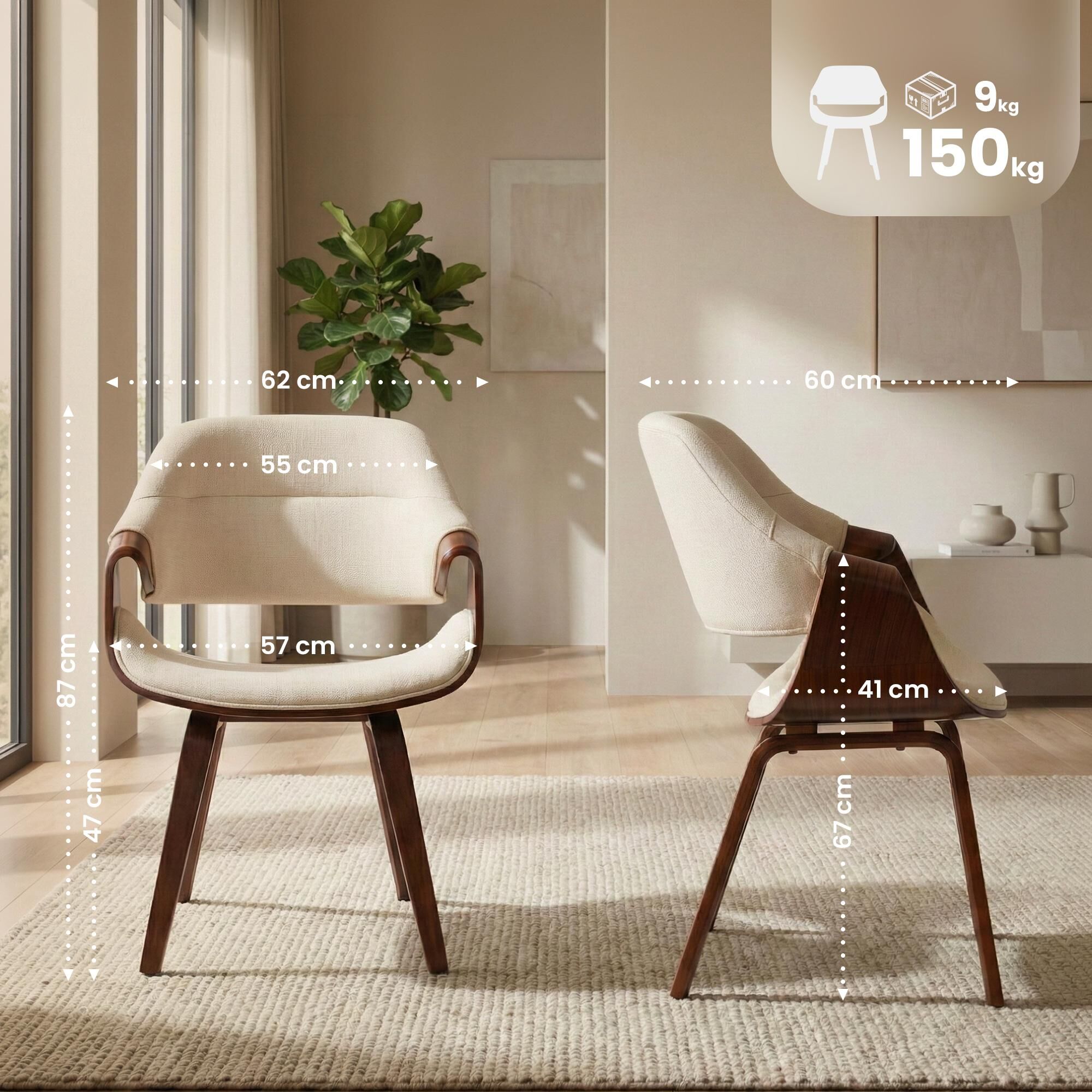 Esszimmerstuhl Maira Stoff, walnuss/creme