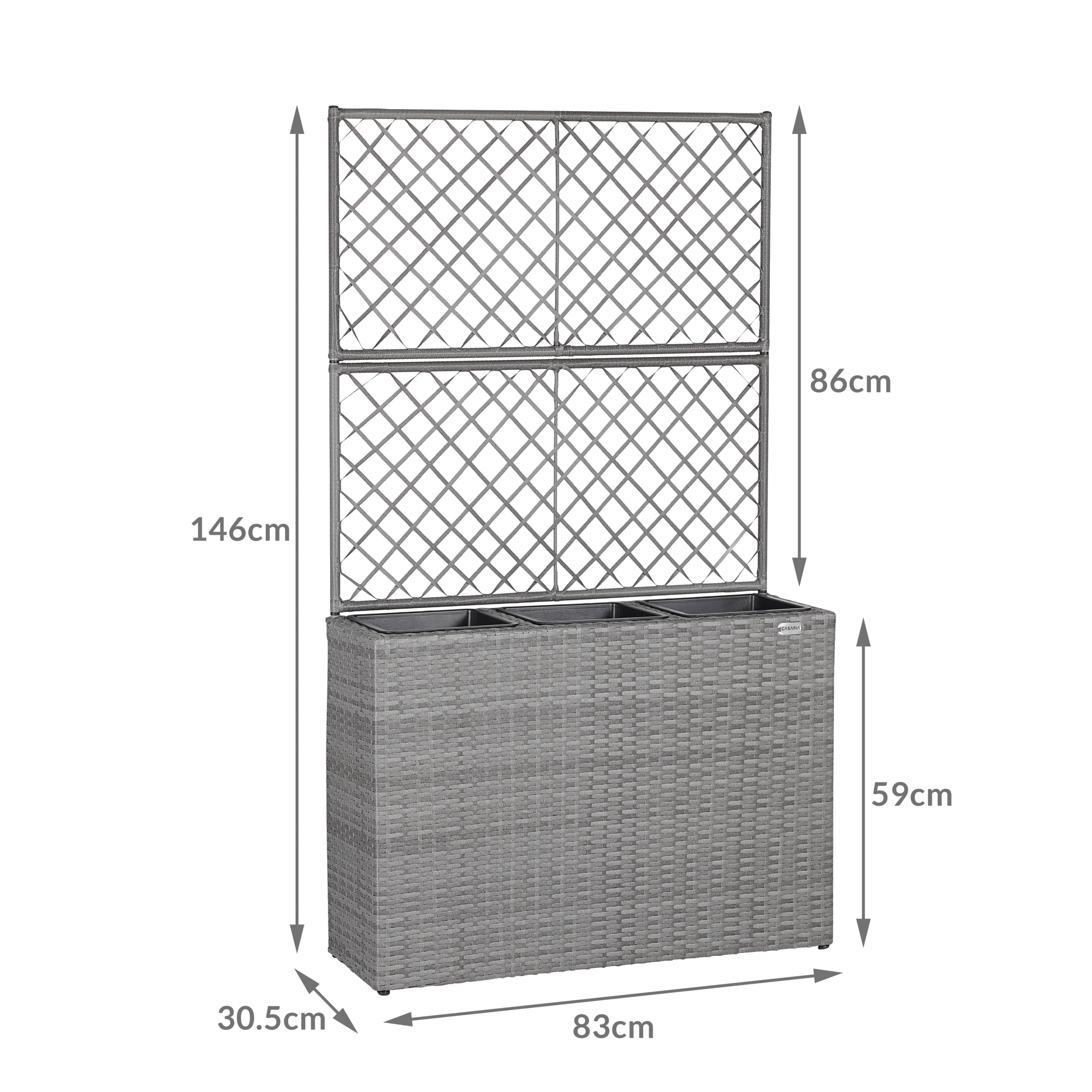 Polyrattan Blumenkasten mit Rankgitter Grau