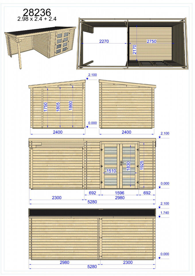 Gartenhaus Flachdach 3x2,4 Funny 3