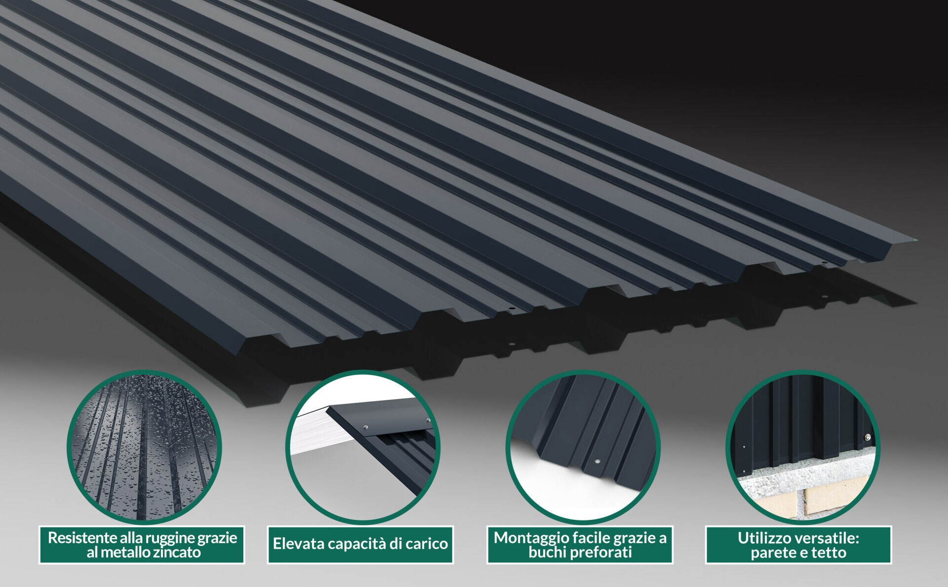 Trapezblech 12er-Set Grau 129x46cm gelocht 7m²