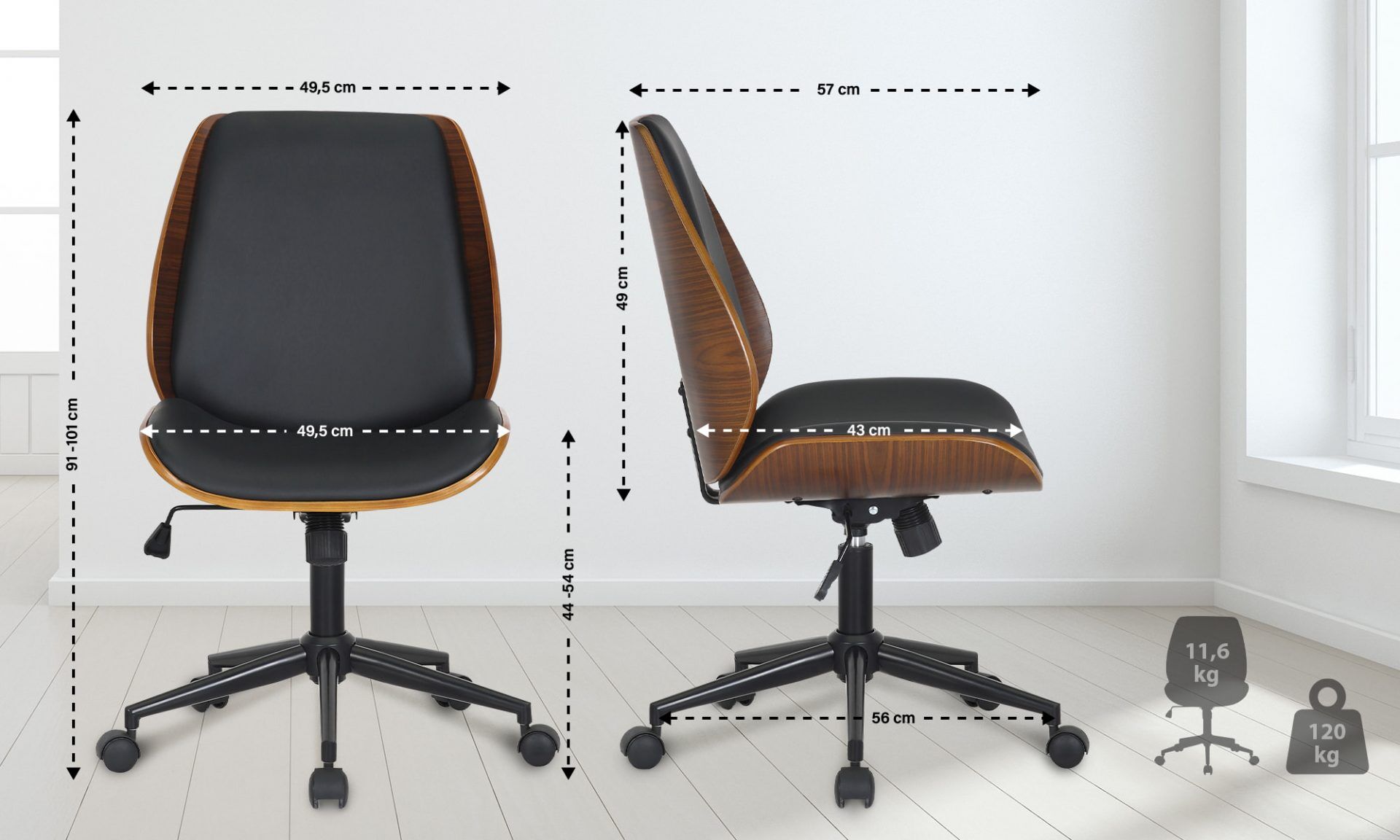 Bürostuhl Mitch schwarz, walnuss/schwarz