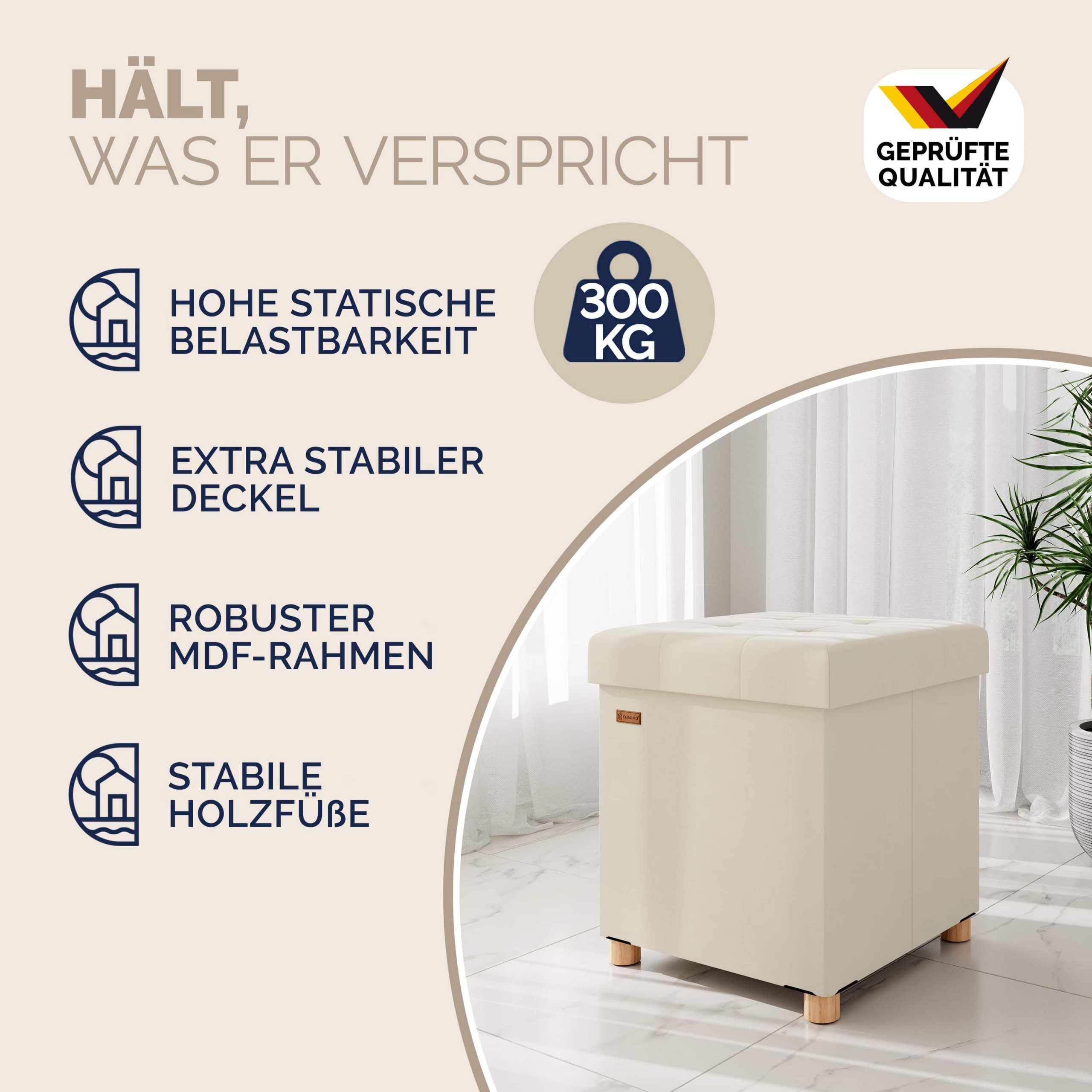 Sitzhocker Beige Samt 42x38x38cm faltbar