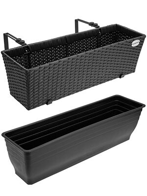Polyrattan Blumenkasten 2er-Set Schwarz