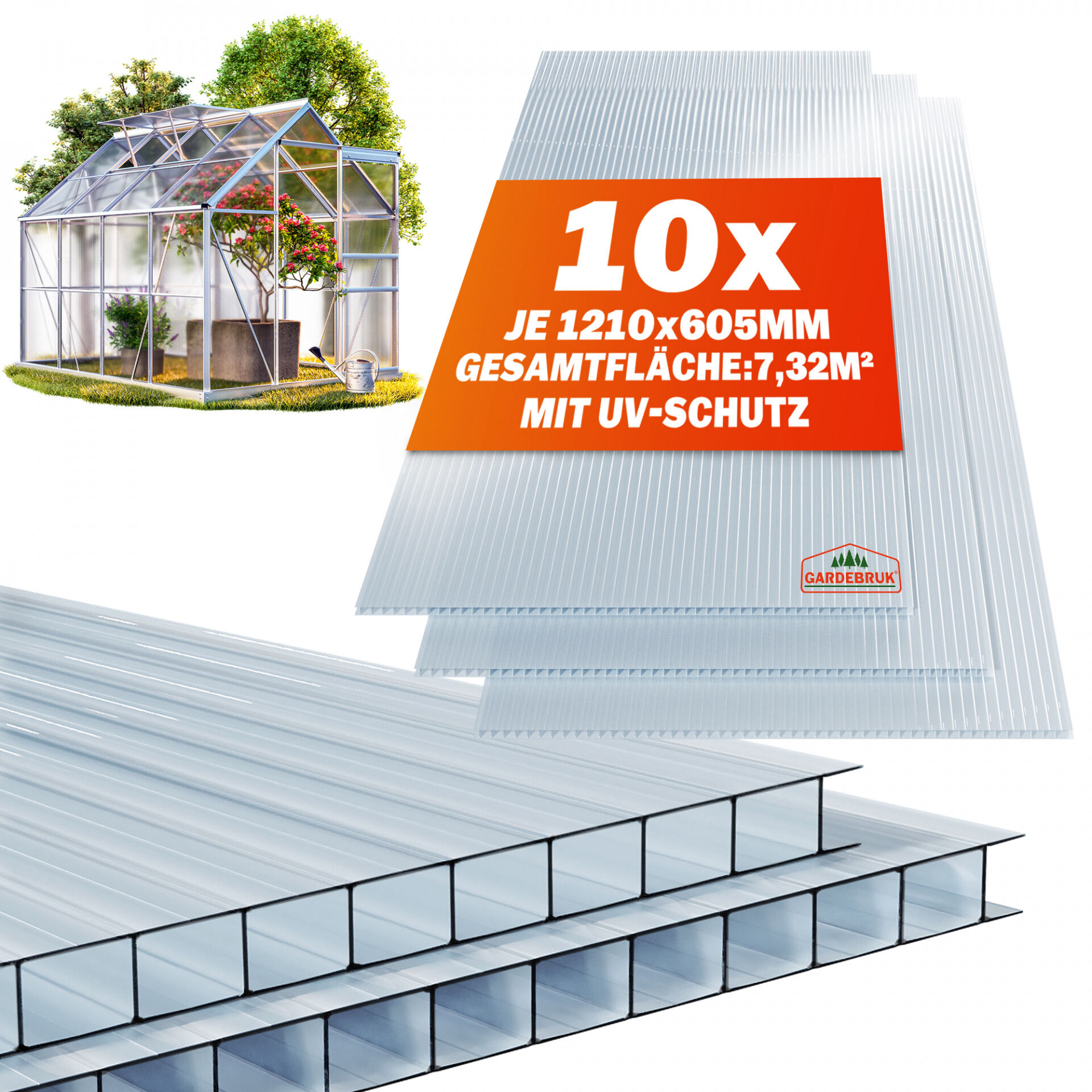 Doppelstegplatten 10er-Set 6mm transparent 7m² UV-beständig bruchfest