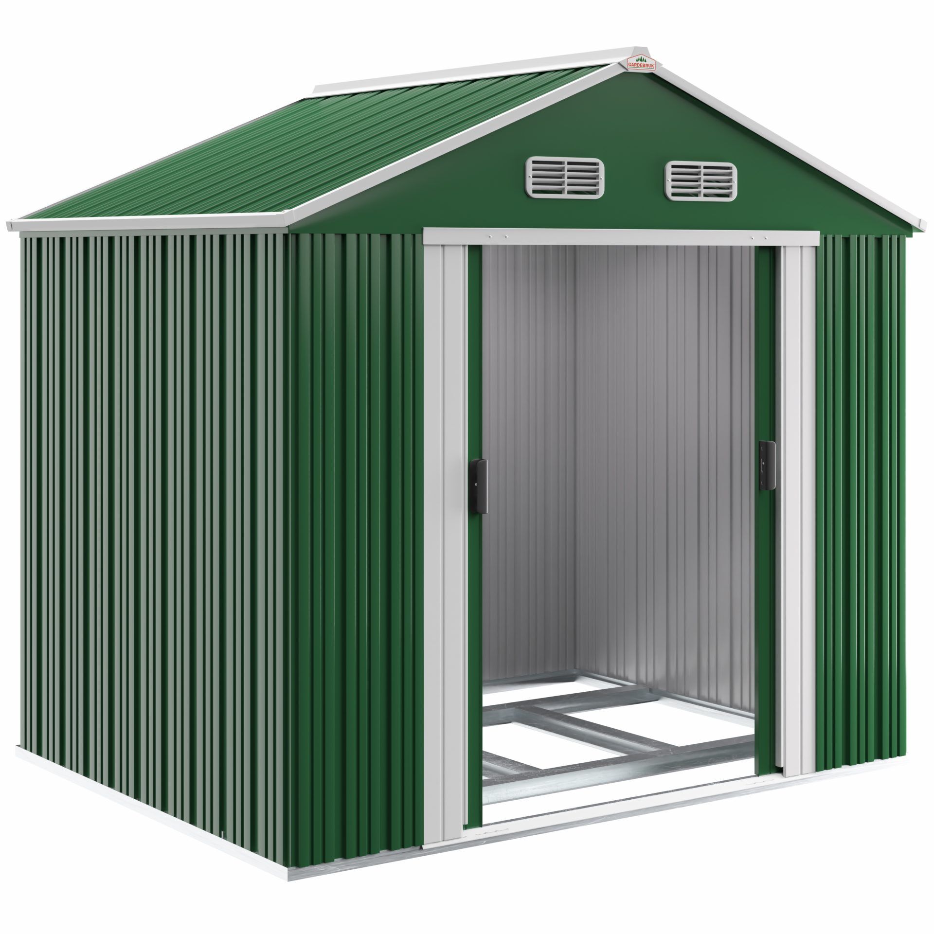 Geräteschuppen Grün 260x205x180cm 5m² verzinkter Bodenkranz Schiebetür