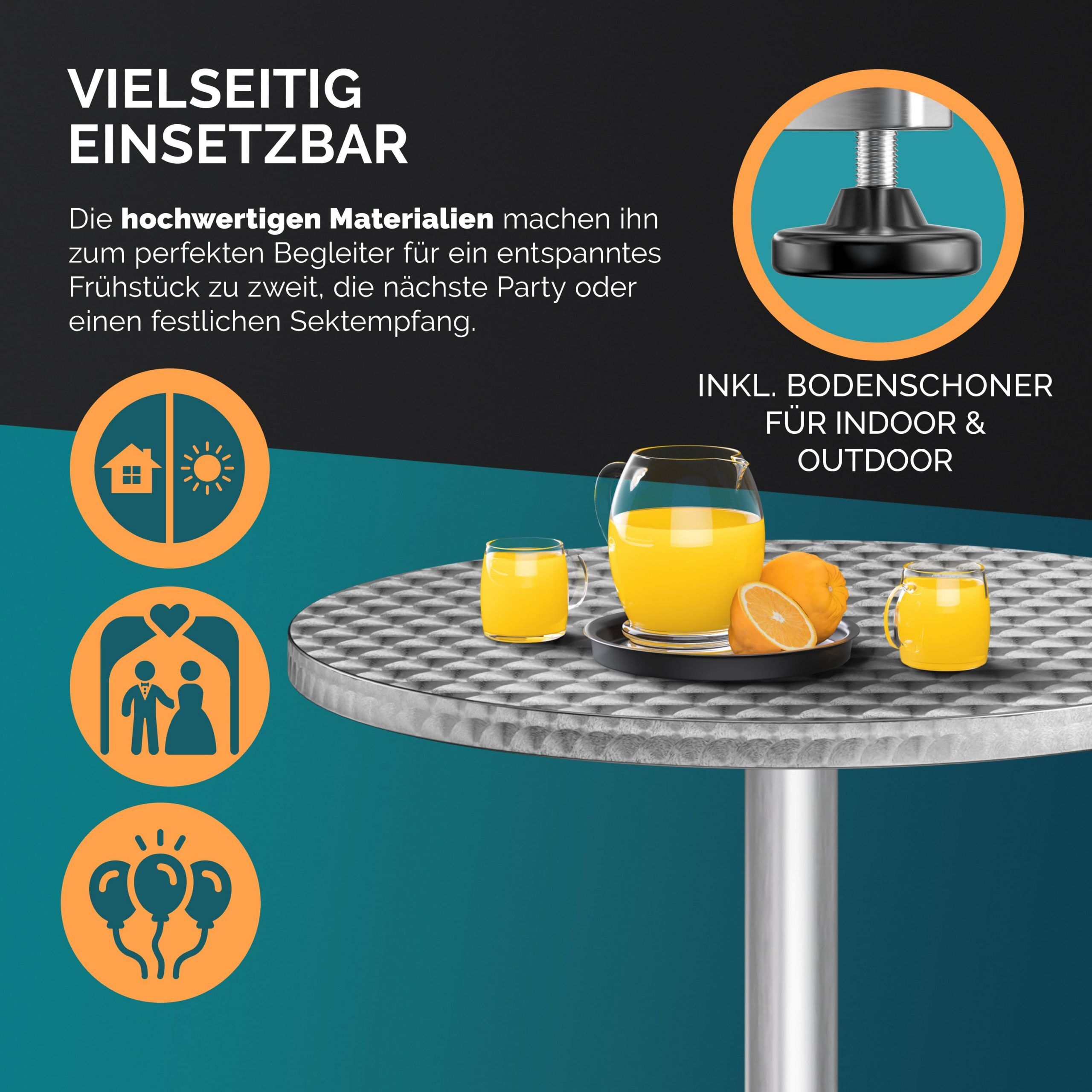 Stehtisch 2er-Set Silber Alu Ø60cm höhenverstellbar