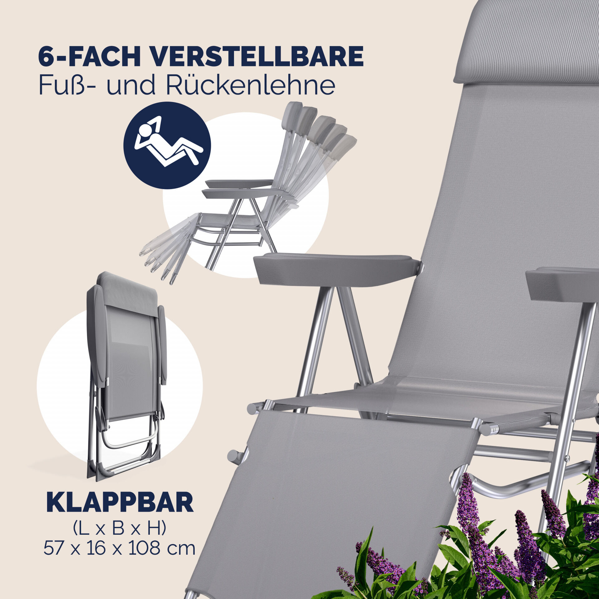 Gartenstuhl Hochlehner 2er-Set Anthrazit Alu