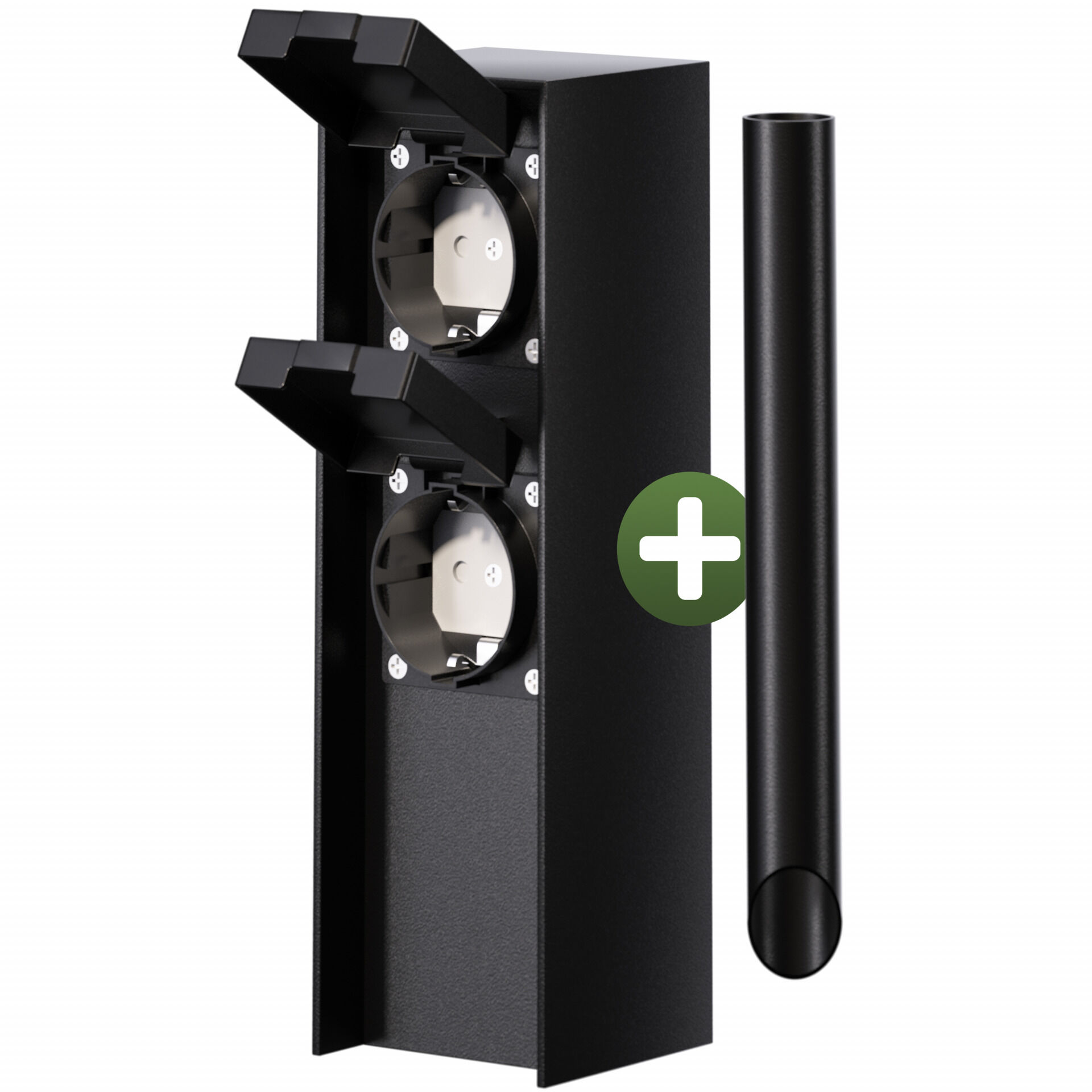 Gartensteckdose Schwarz 2er-Stecker 23x7x7cm