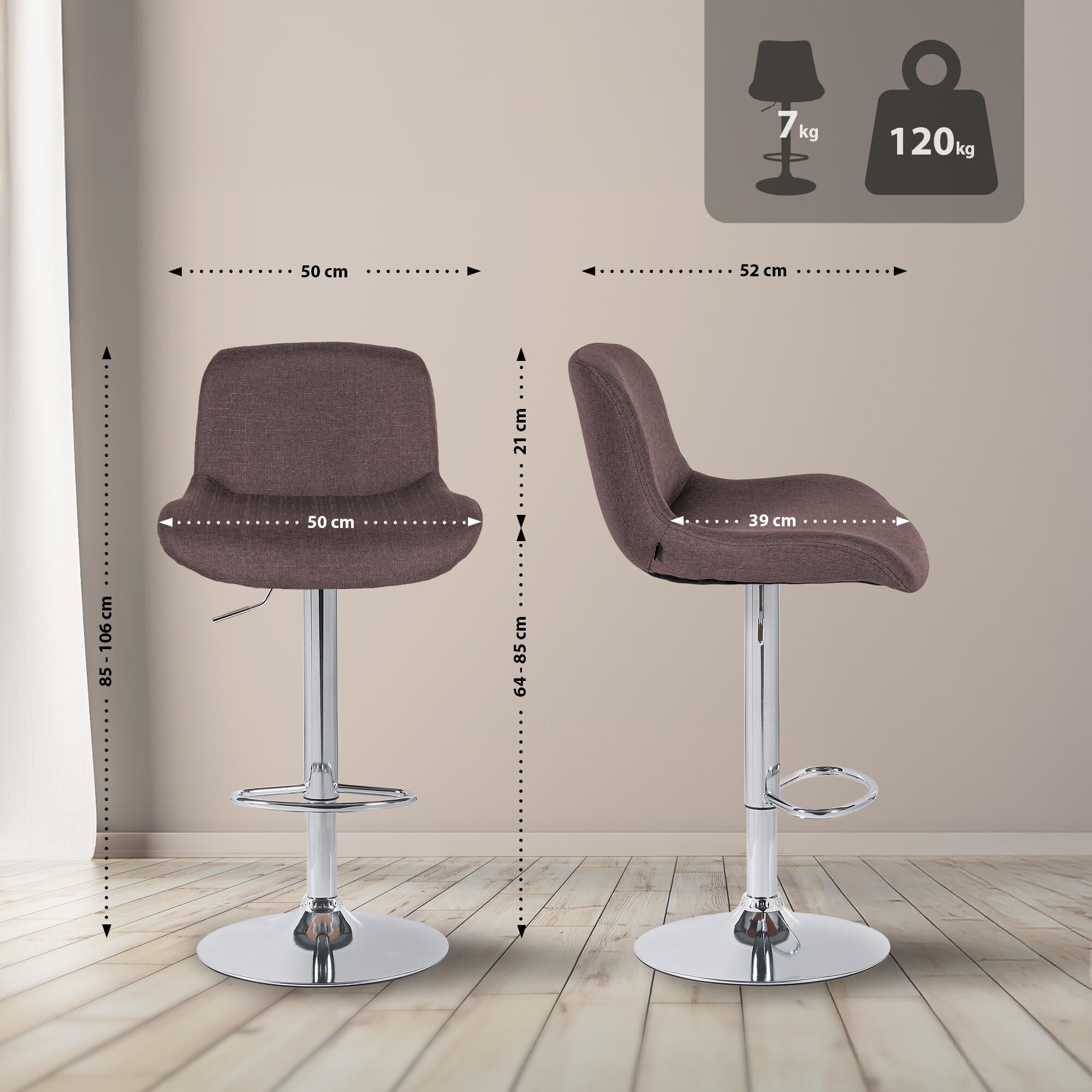 Barhocker Solon Chrom Stoff, dunkelbraun