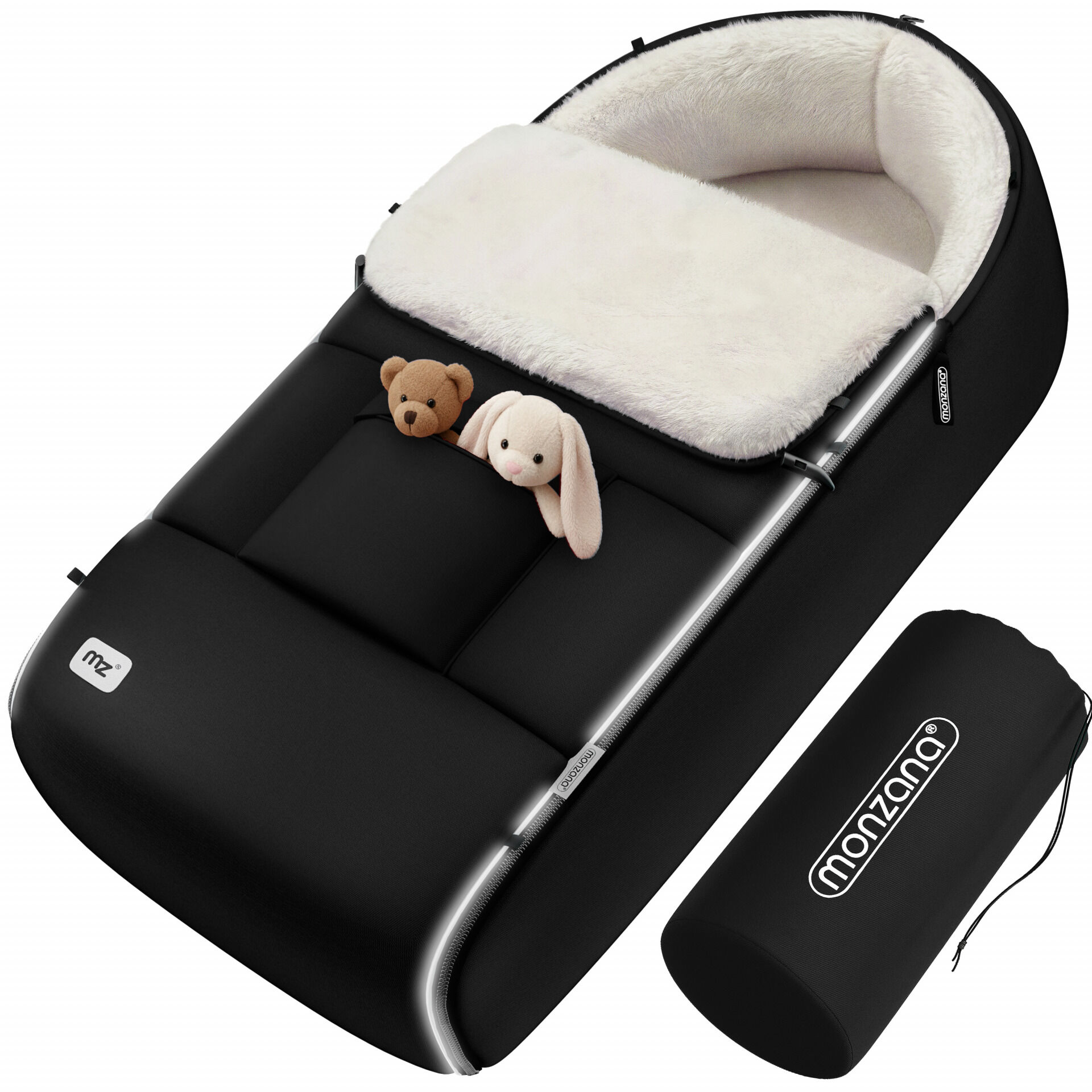 Babyfußsack Schwarz gefüttert Kinderwagen geeignet