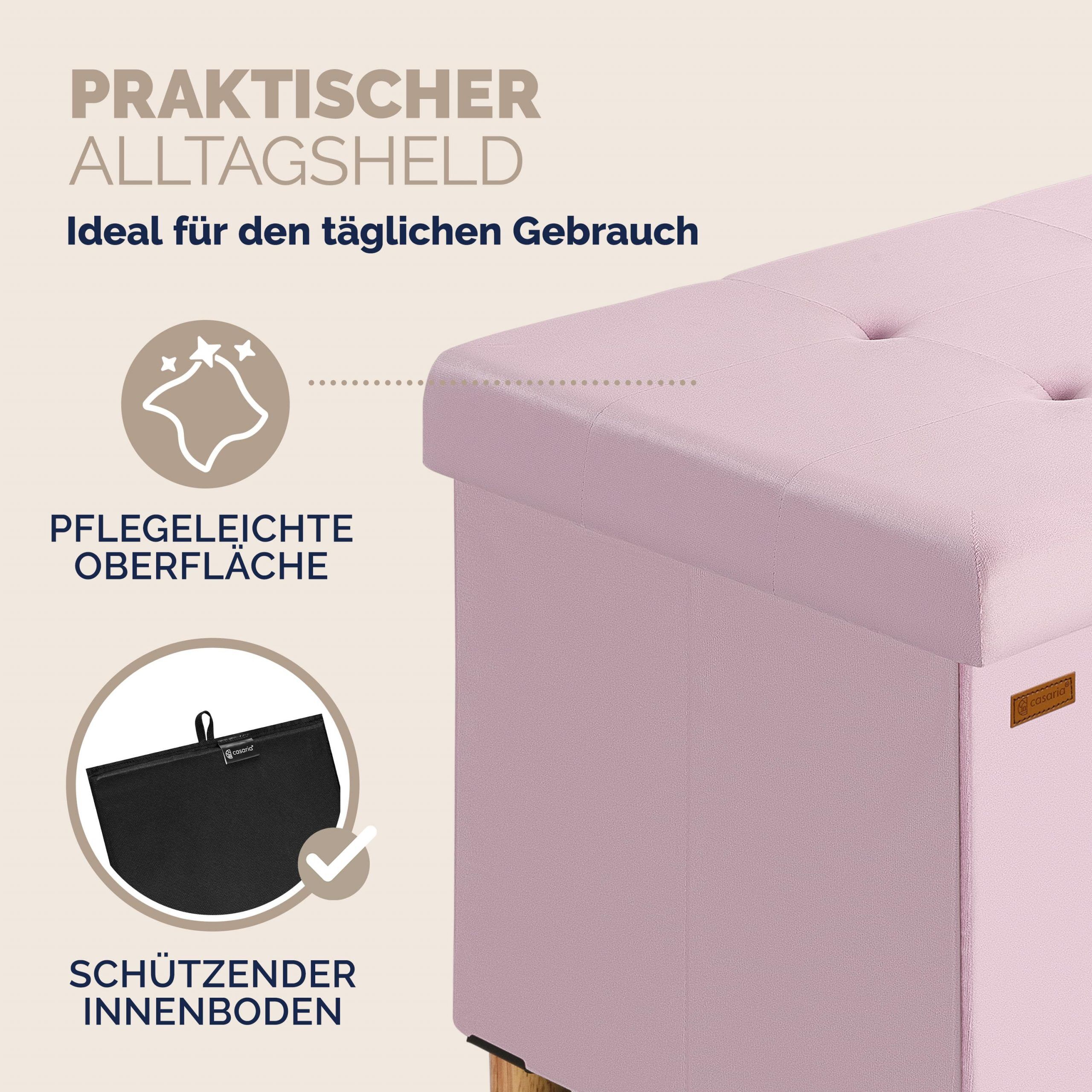 Sitzbank Rosa Samt 76x38x42cm mit Stauraum faltbar