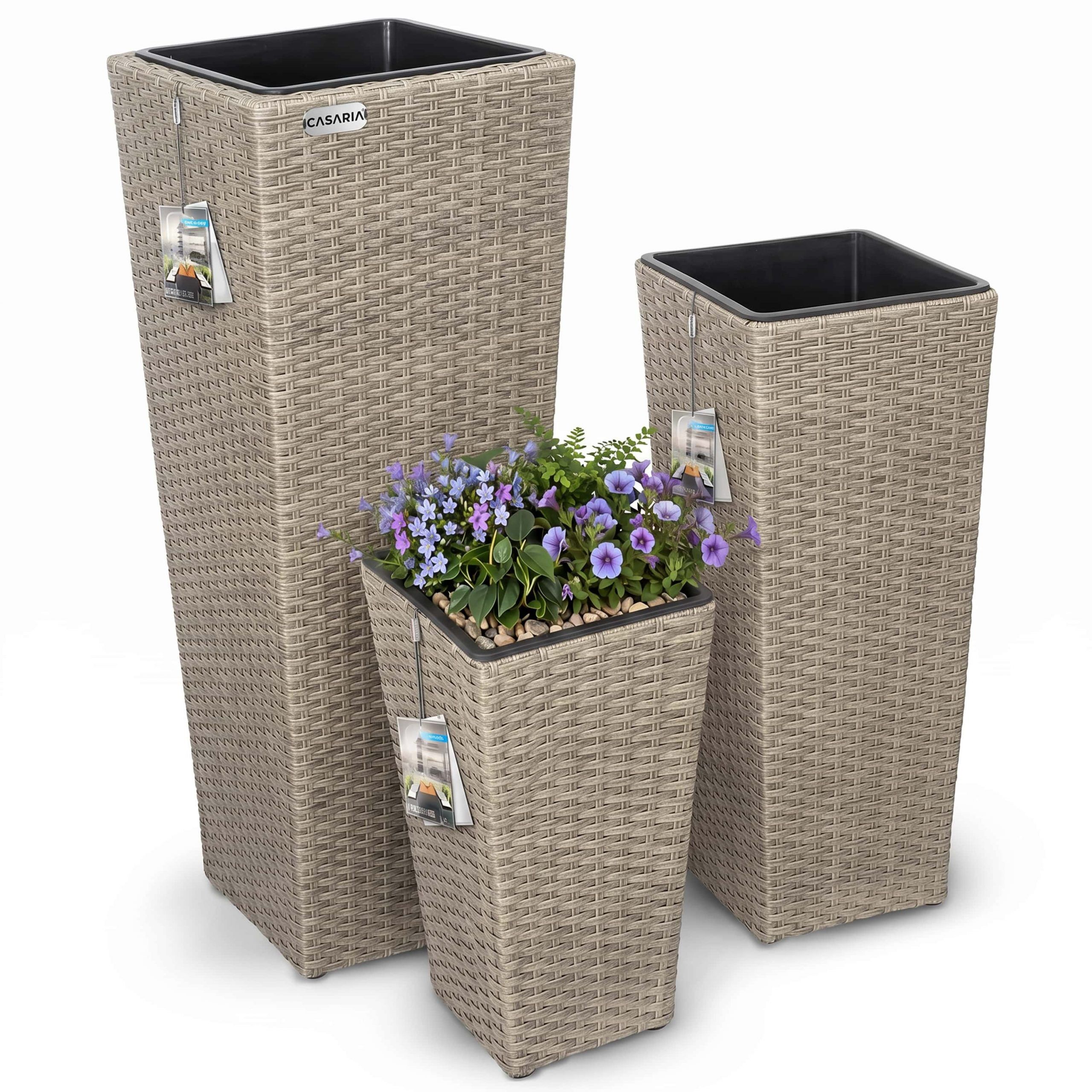 Polyrattan Blumentopf 3er-Set Creme