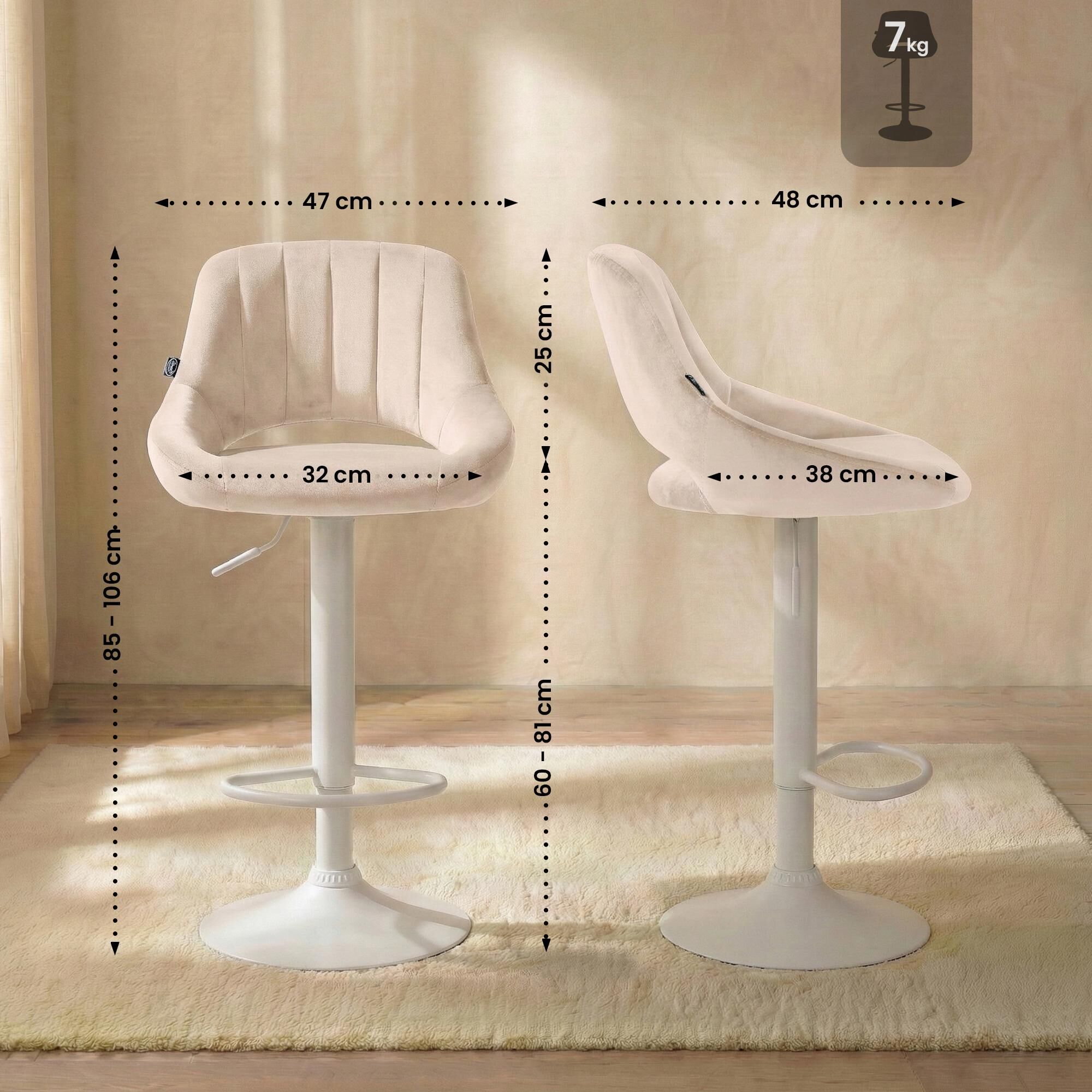 Barhocker Milet Samt weiß, creme