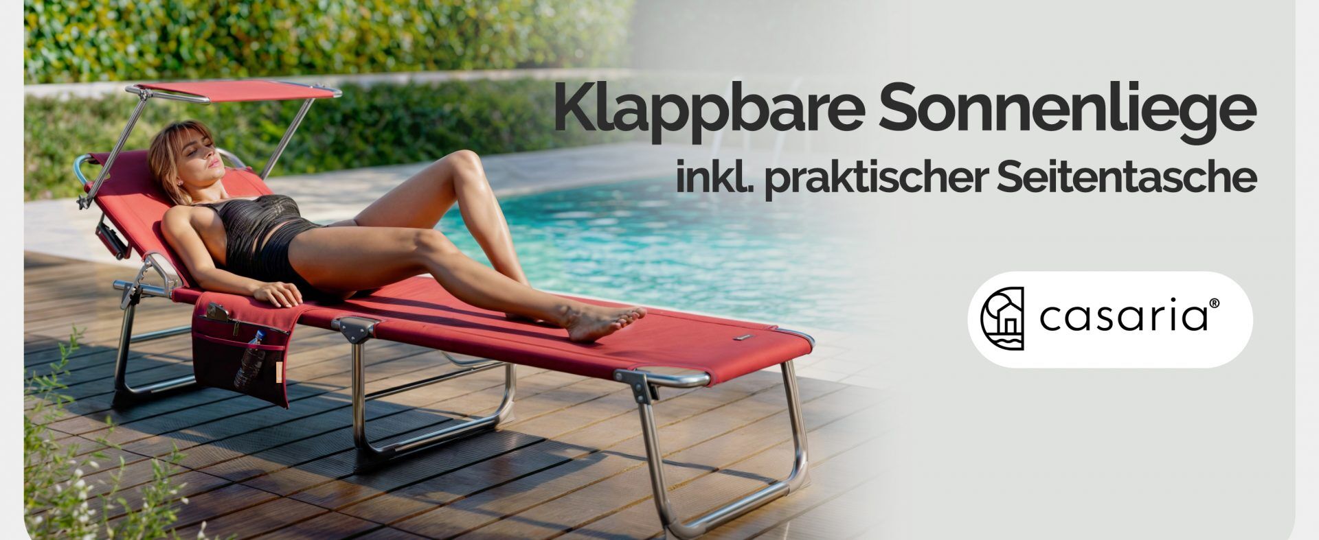 Gartenliege Ibiza Rubinrot 190x59x29cm Alu Sonnendach