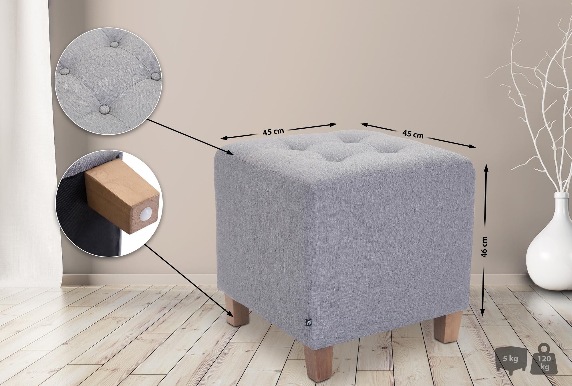 Sitzhocker Pharao, antik-hell, hellgrau