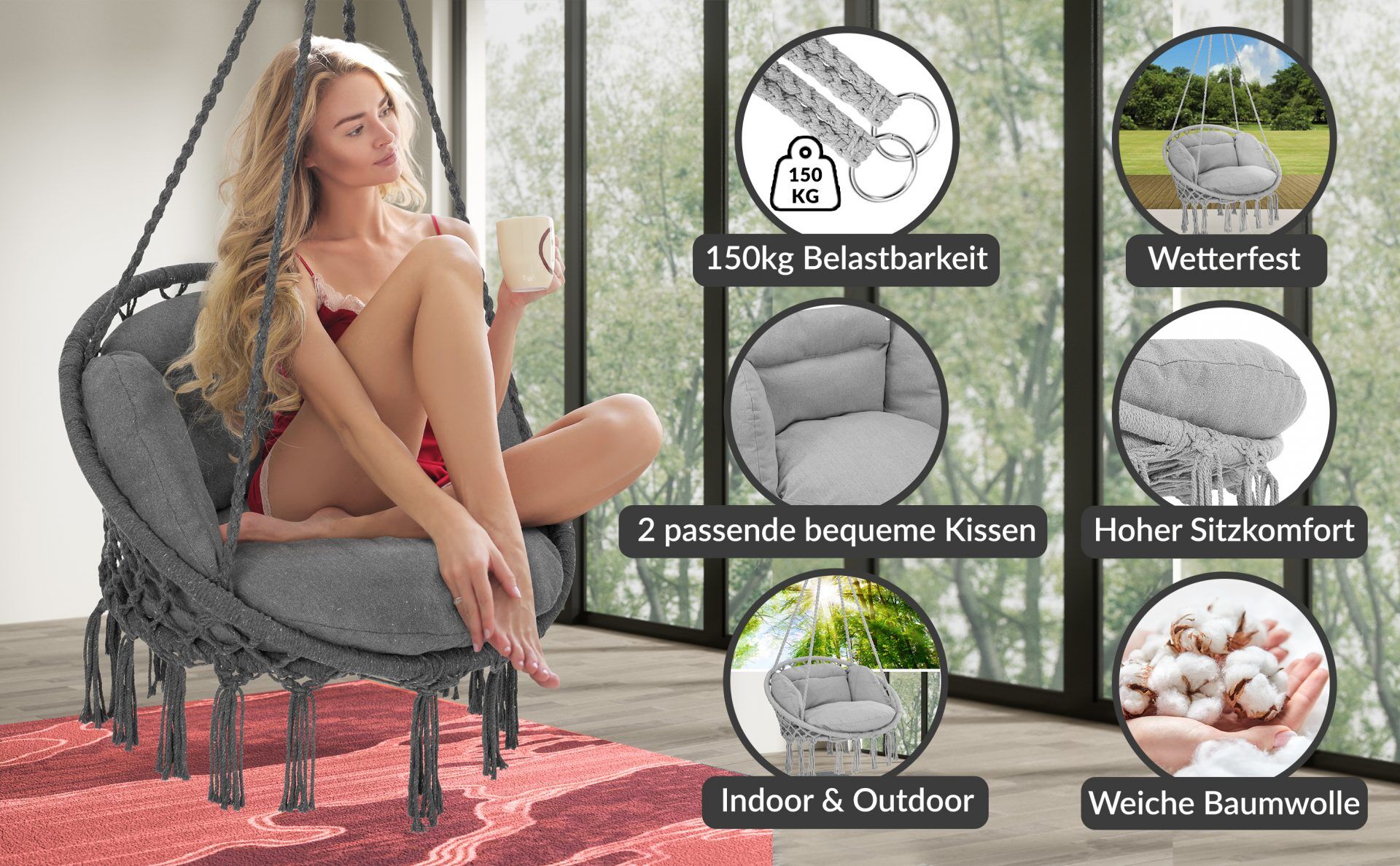 Hängesessel Anthrazit 80x60x140cm