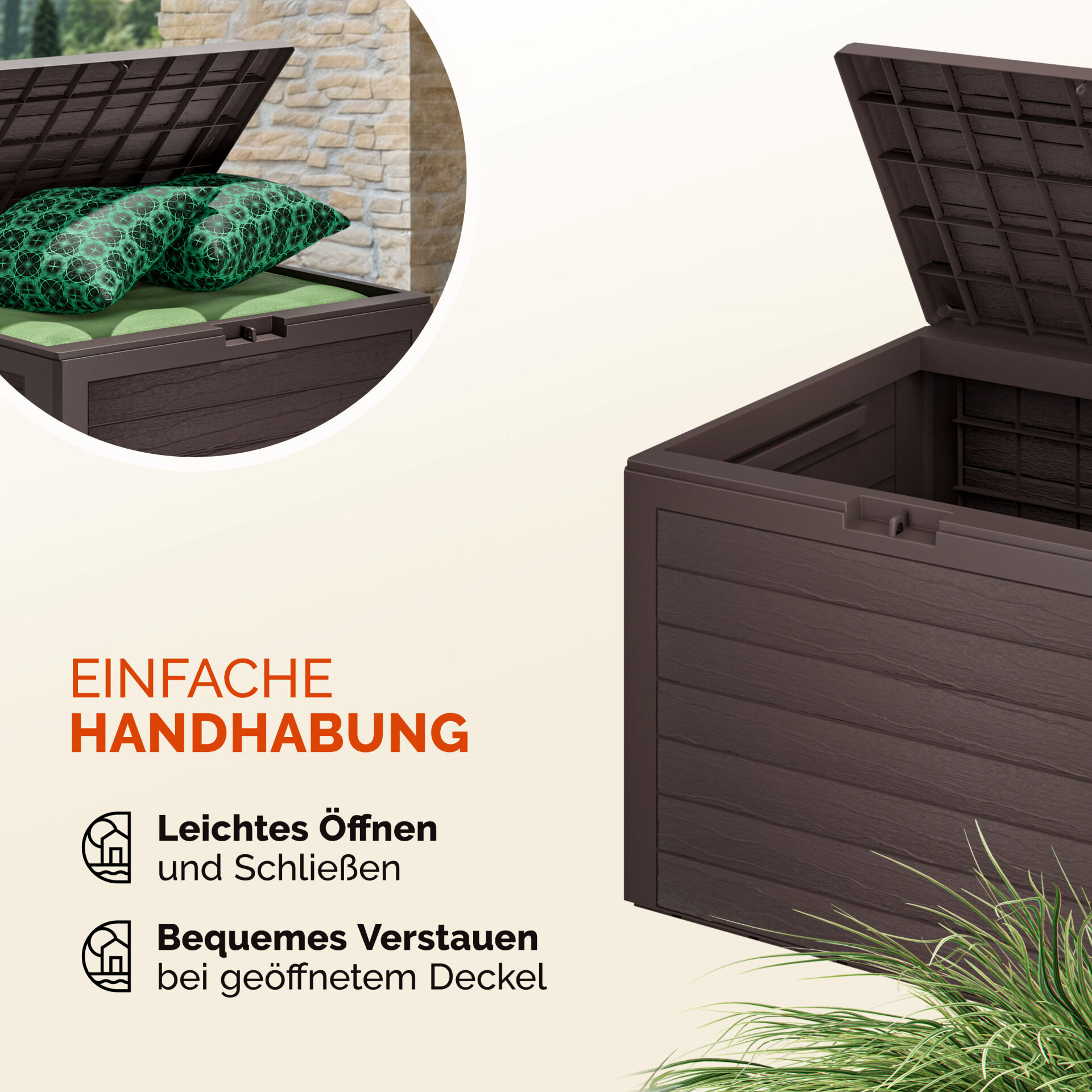 Gartenbox Lille 190L Braun in Holzoptik wetterfest abschließbar